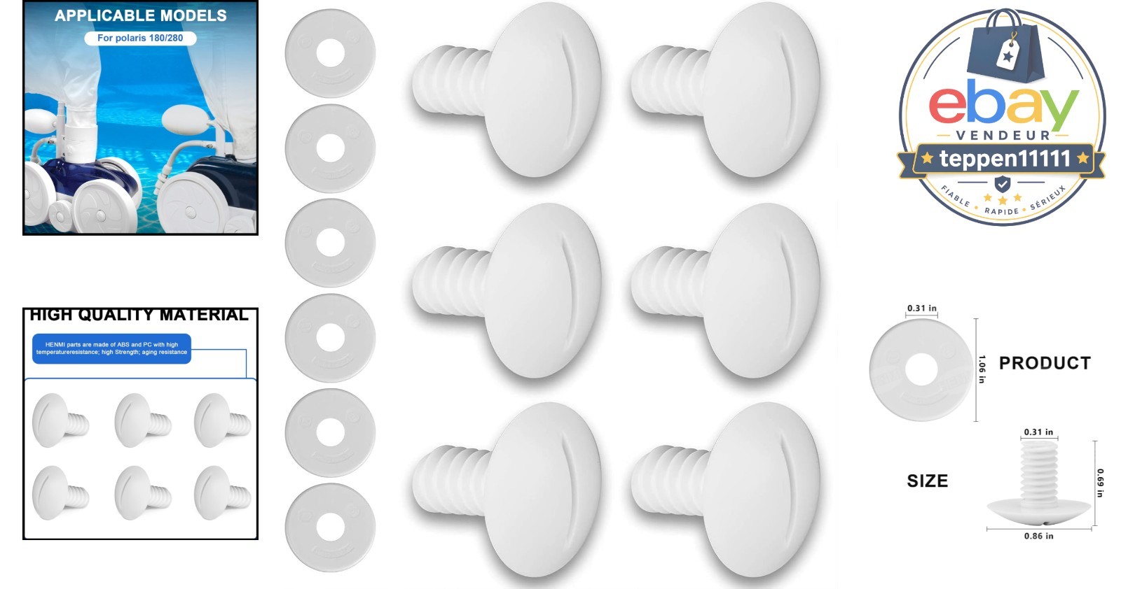 Plastic Wheel Screws Pack of 6 Replacement Parts Washers