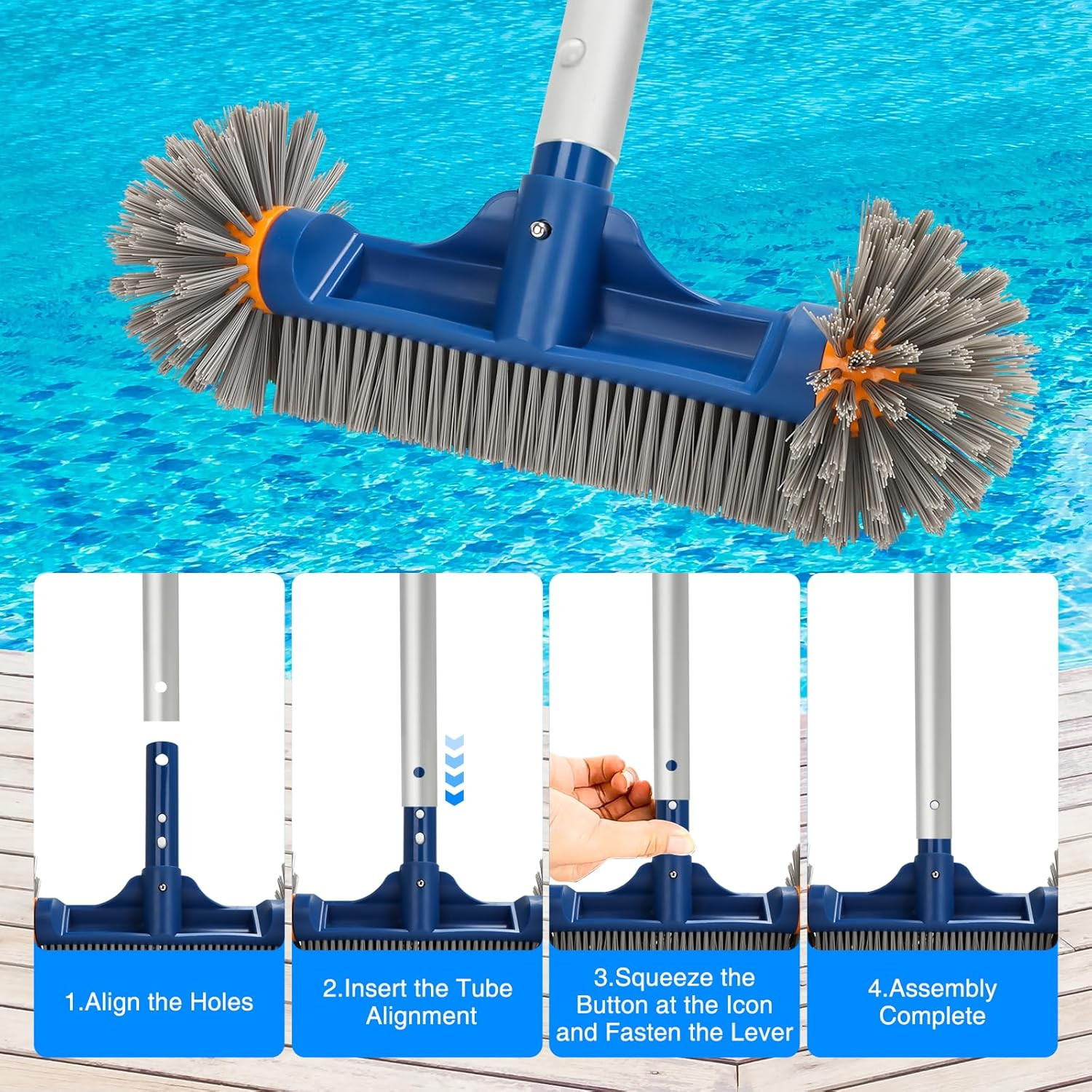 Pool Brush Head with round Ends, 12.5 » High-Efficiency Pool Brush for Cleaning