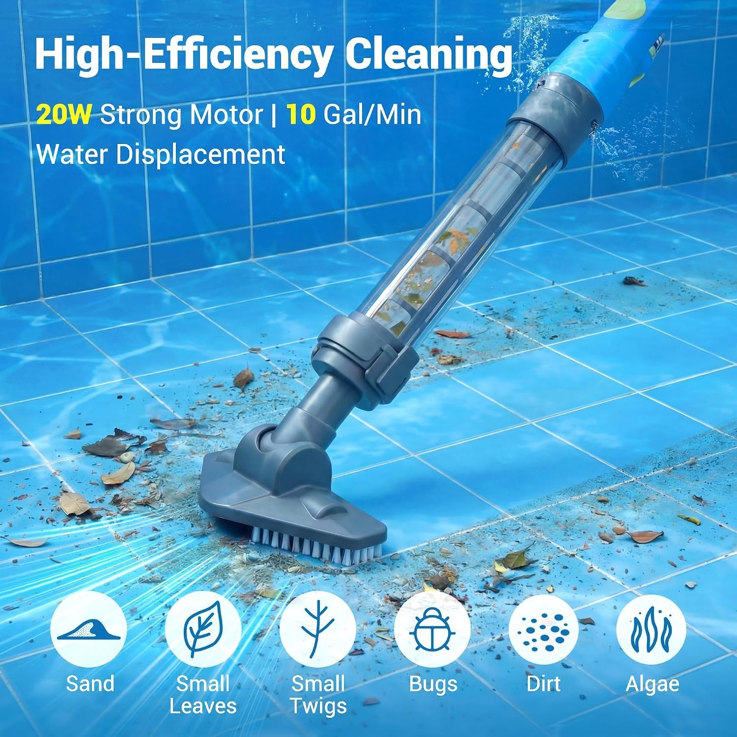 Cordless Hot Tub Vacuum for Above Ground Pools – Rechargeable & Lightweight