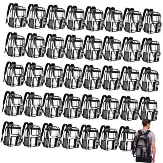 Pcs Heavy Duty Clear Backpack Bulk, PVC Transparent Bookbag 17 Inch 36 Black