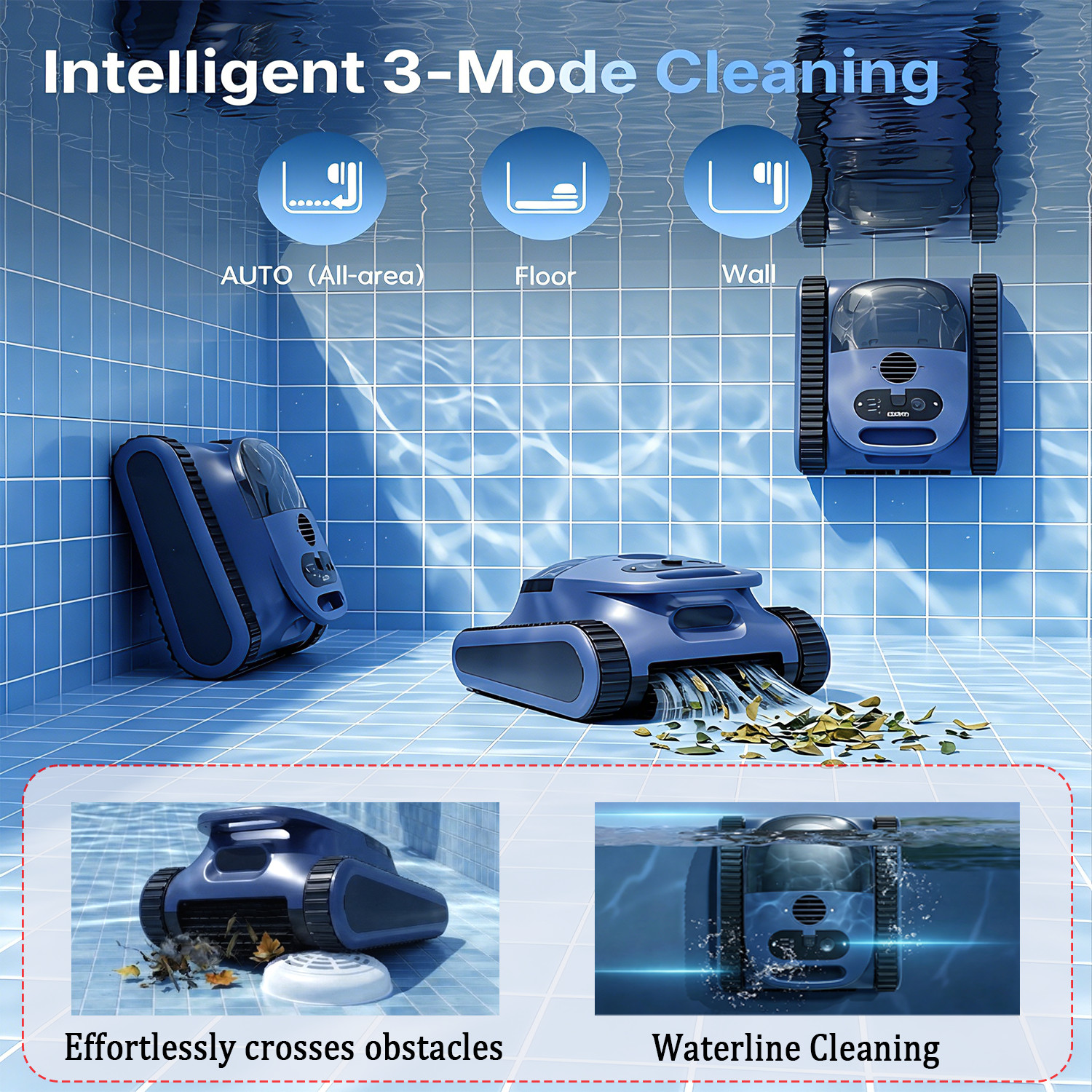 Cordless Robotic Pool Vacuum 120W | Sonar Navigation | Track Drive | Wall Climb