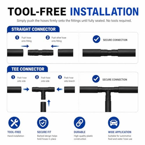 Silicone Vacuum Hose Kit 6PCS 5FT Tubing (1/8&Prime;) – Black with Connectors