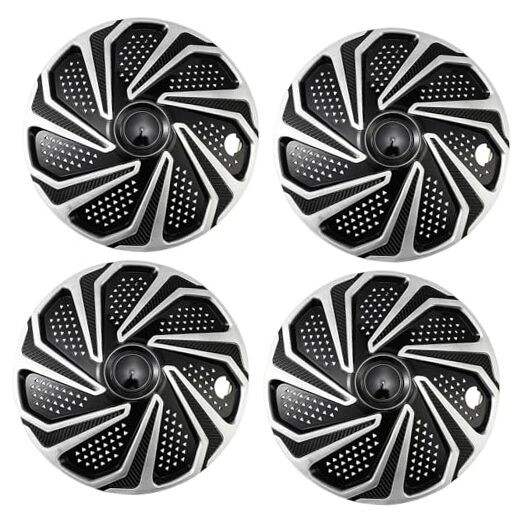 Hubcap Wheel Cover Replacement Kit 15&Prime; Hub Caps – Black with Silver – 15&Prime; Grid