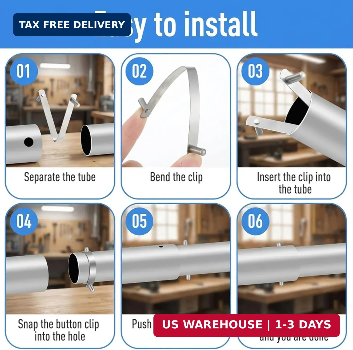 6 Pcs Pool Brush Clips, V-Shaped 304 Stainless Steel Pool Pole Clips, Double Loc