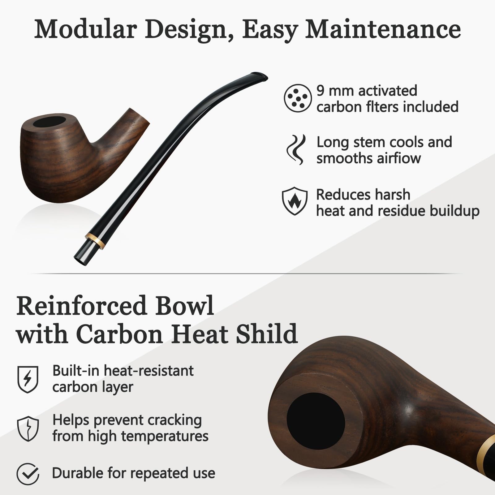 Obetis Ebony Tobacco Pipe Set – Elegant Churchwarden Style Long Dark Brown