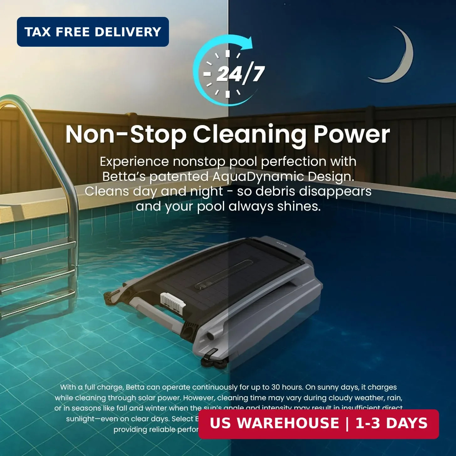 Betta SE Plus – Solar-Powered Robotic Pool Skimmer with 24/7 Continuous Cleaning