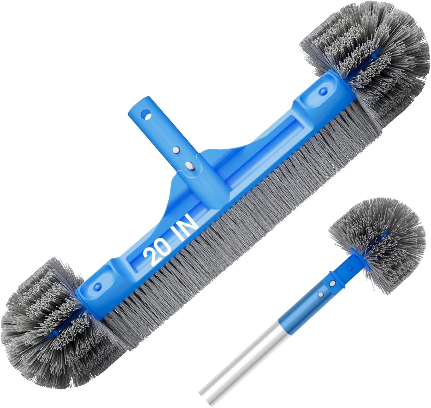 Pool Brush Set 20’’ 2-in-1 Detachable Round Brush W/ Extra Side Brush Cleaning