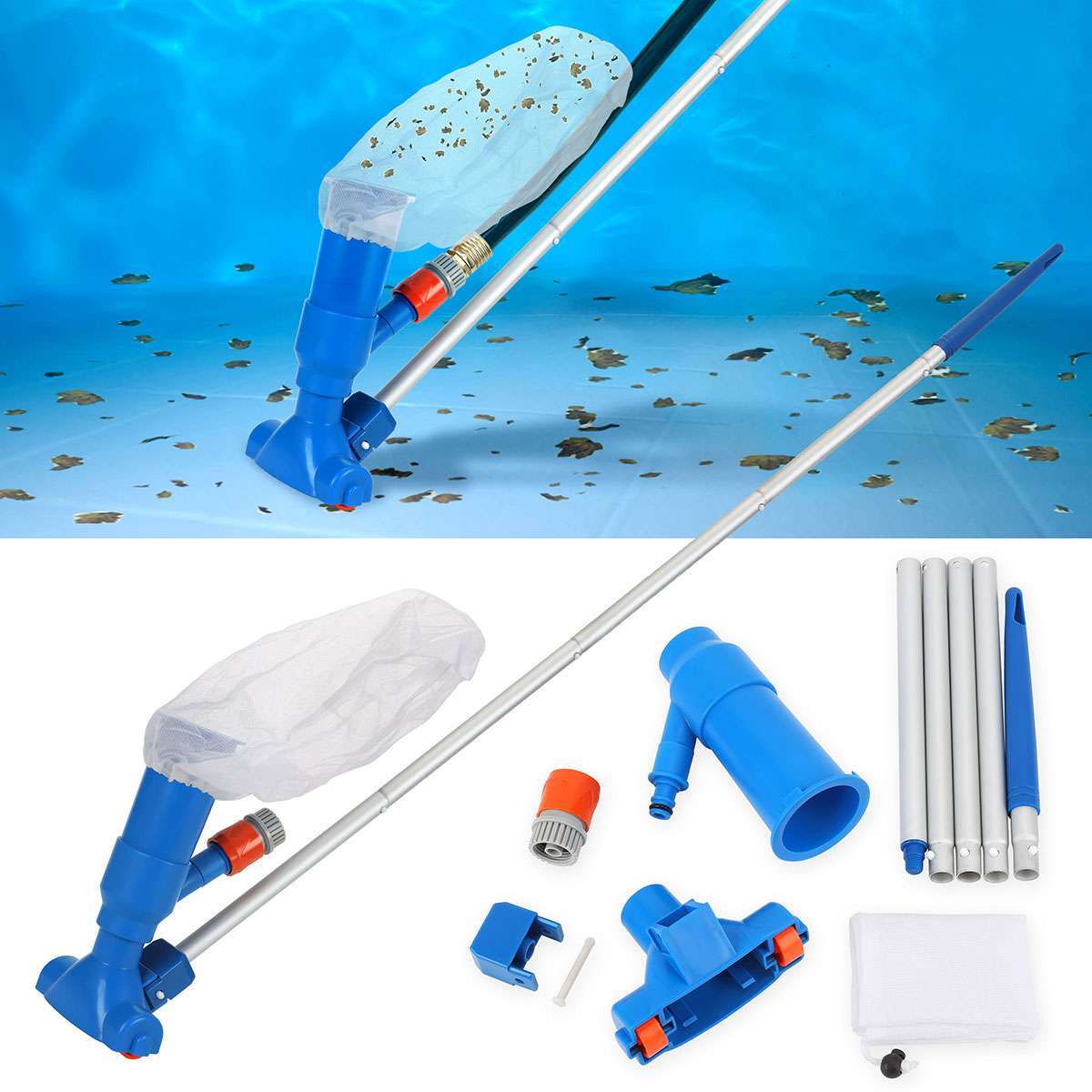 Handheld Vacuum Swimming Pool Jet Cleaner 5Section Pole Ground Spa Pond Fountain