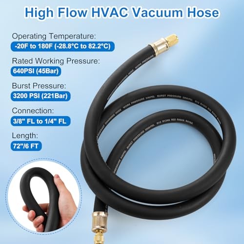 1/2&Prime; Diameter HVAC Vacuum Hose, 60 » HVAC Vacuum Refrigerant Charging Hose