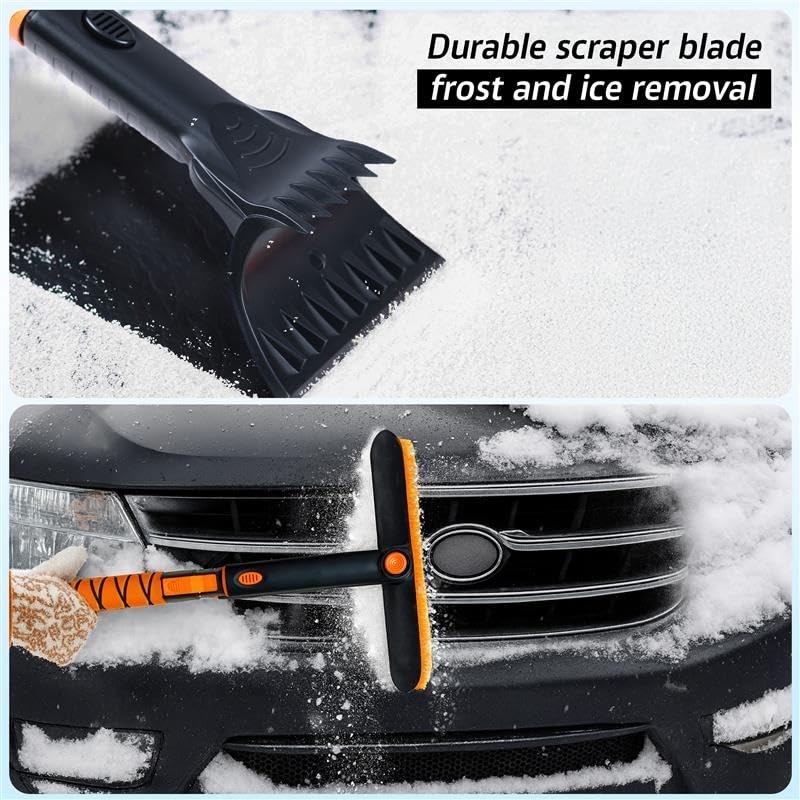 Extendable Snow Brush & Ice Scraper with 360° Pivoting Head | Telescopic 63&Prime;