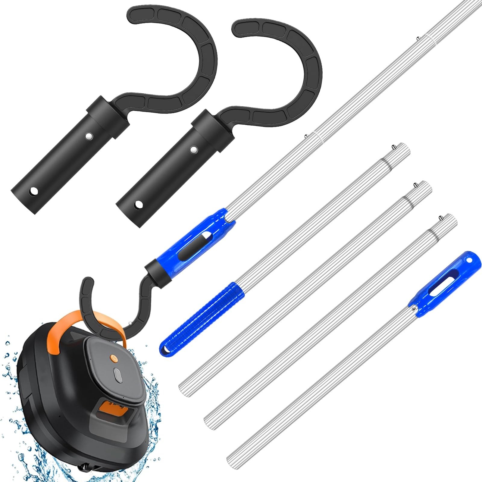Adjustable Pool Cleaning Pole with 2 Hooks – 5.2ft for Robotic Cleaners, Skimmer