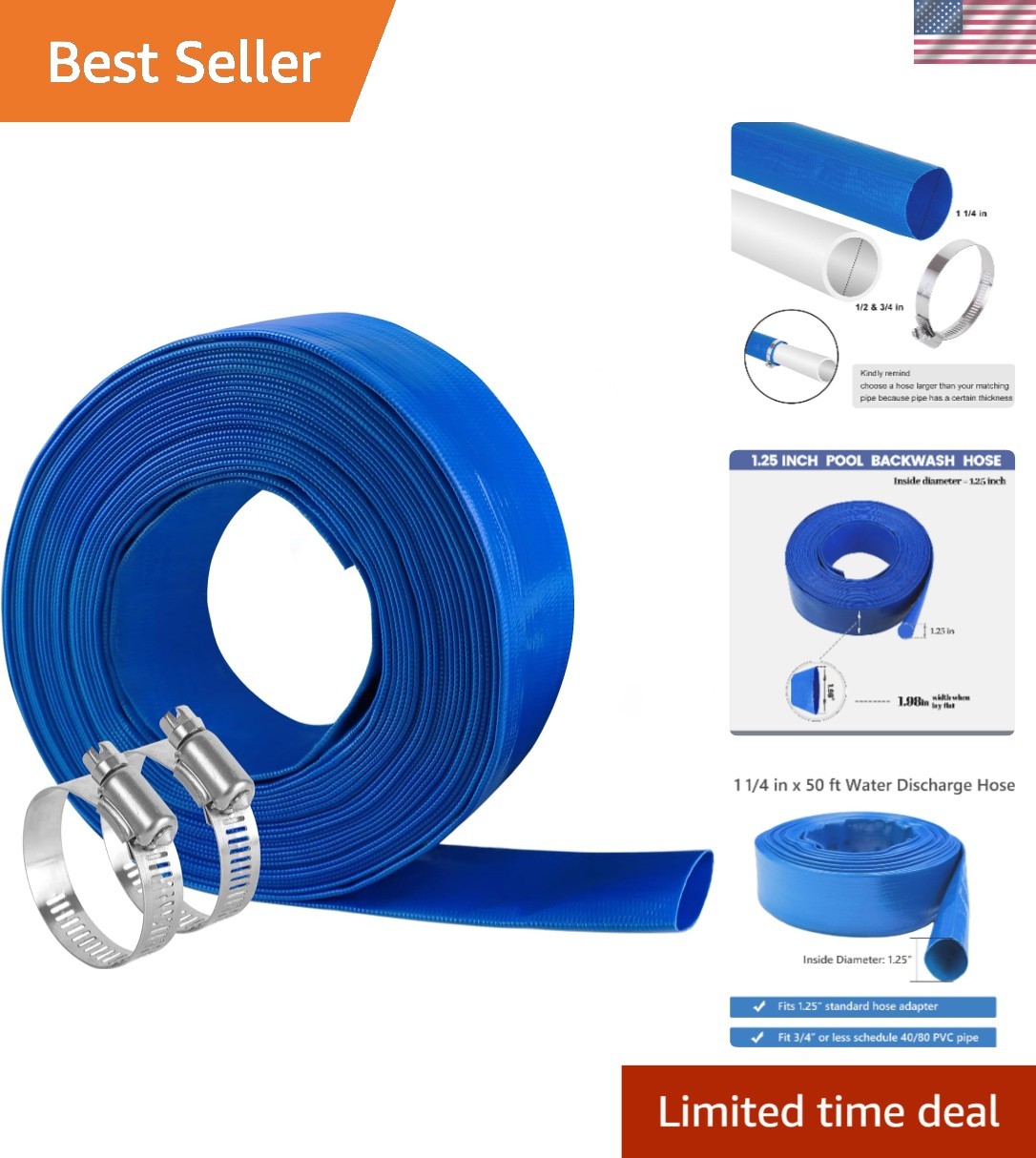 Industrial Grade 50ft Blue PVC Discharge Hose for Pools – Leak-Resistant