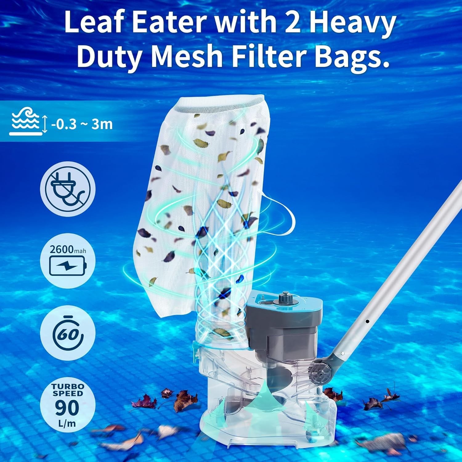 Cordless Pool Leaf Vacuum Cleaner with Dual Filter Bags for Above Ground & In…