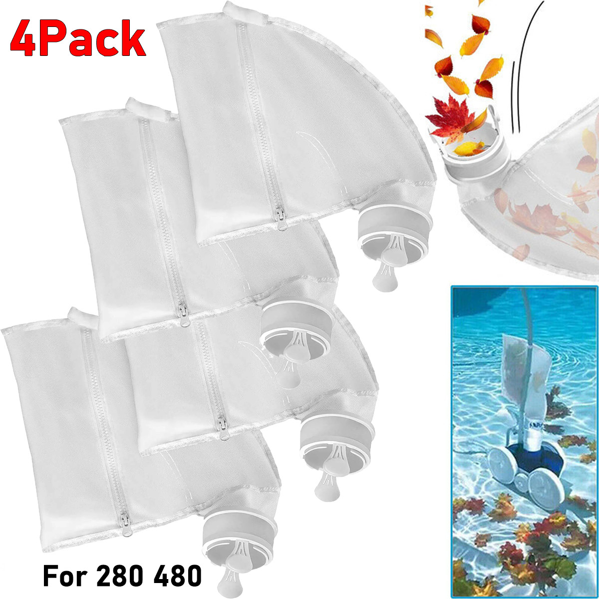 4 Pack Pool Cleaner Bags All Purpose Filter Bag for Polaris 280 480 Part K13 K16