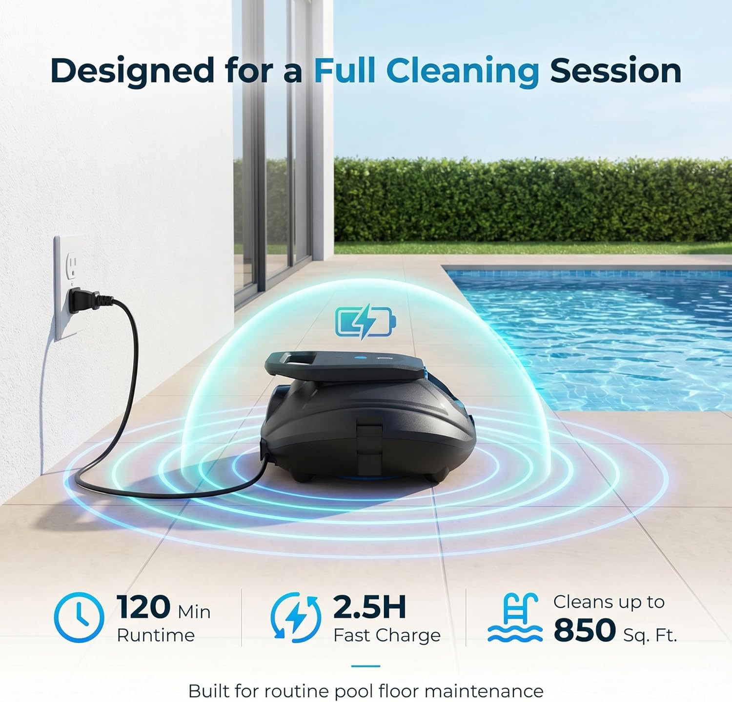 Robotic Pool Cleaner Cordless, Dual-Motor Powerful Suction & 120 Mins Longest Ru