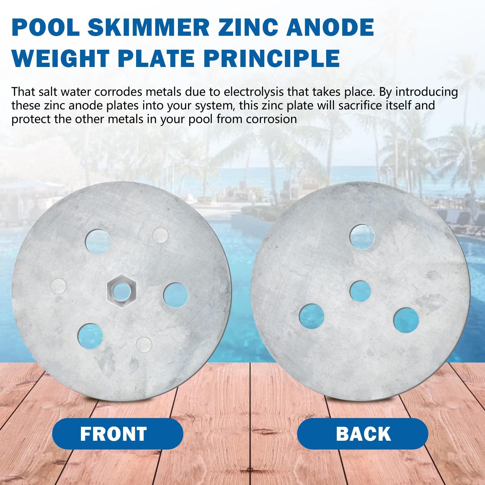 Zinc Anode Weight Plate for Pool Skimmers AntiCorrosion Solution, 2 Pcs