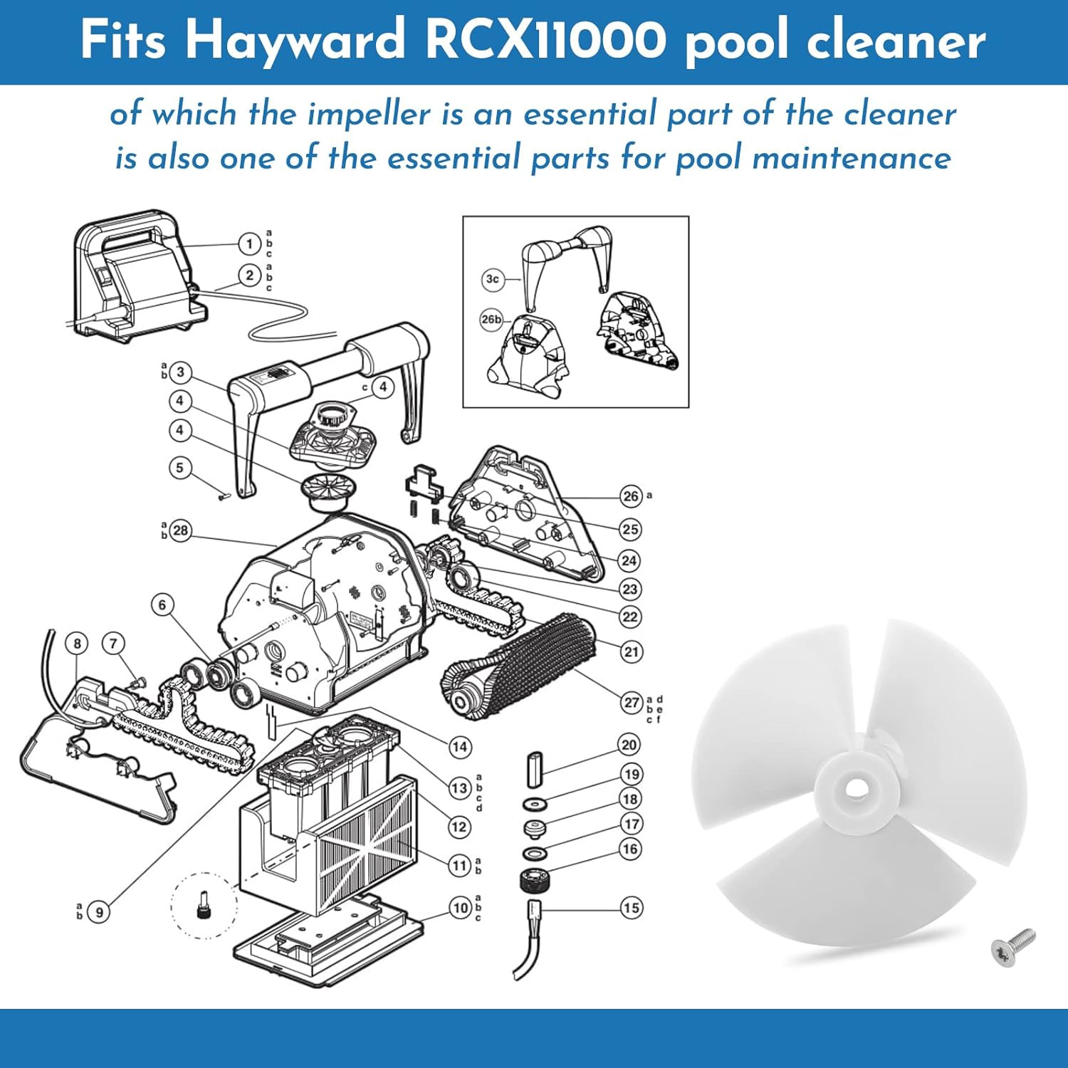 The Pool Cleaner Replacement Parts Impeller RCX11000 with Screw, for Hayward Tig