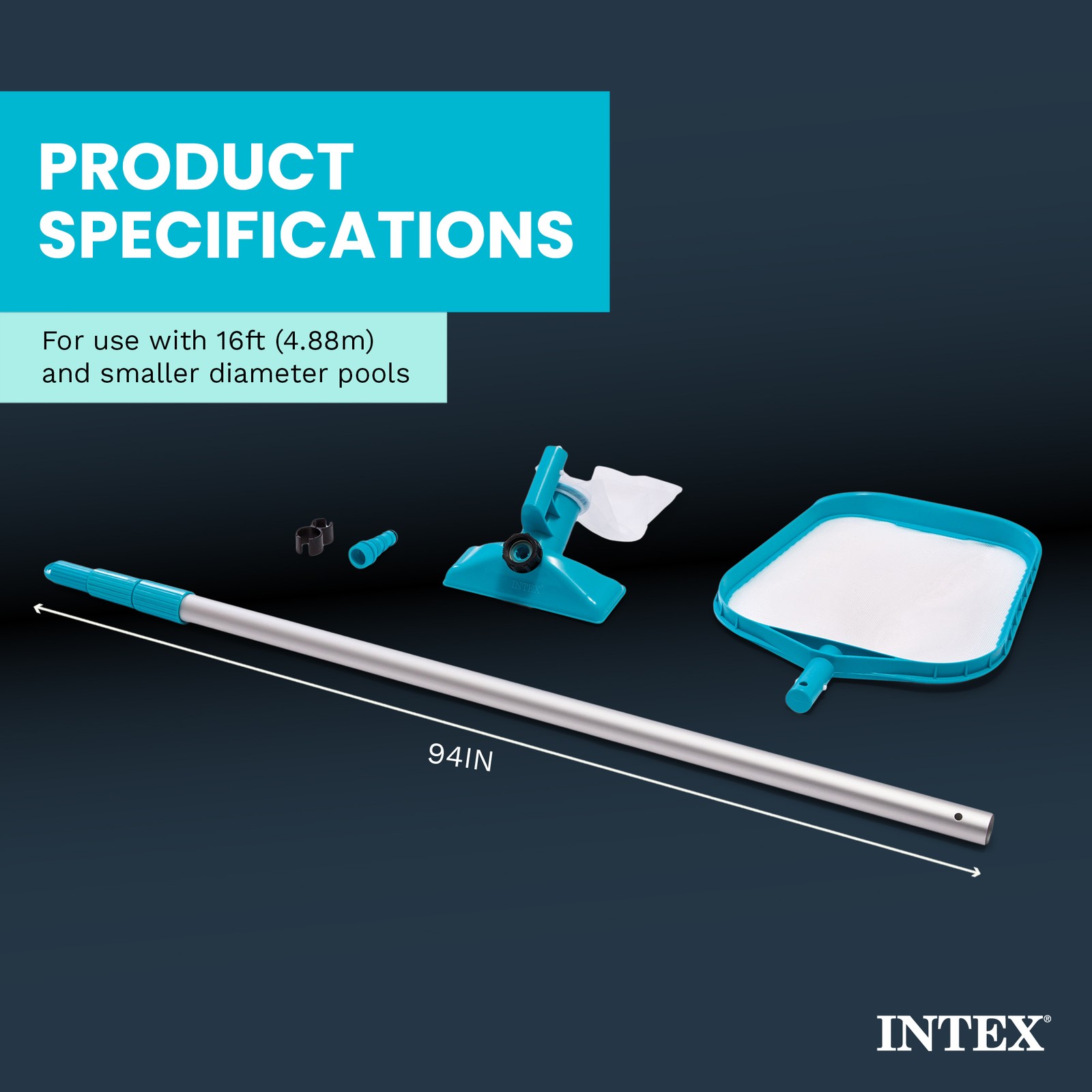 Intex 28002E Maintenance Pool Kit Vacuum Skimmer & Pole (Pool Sold Separately)