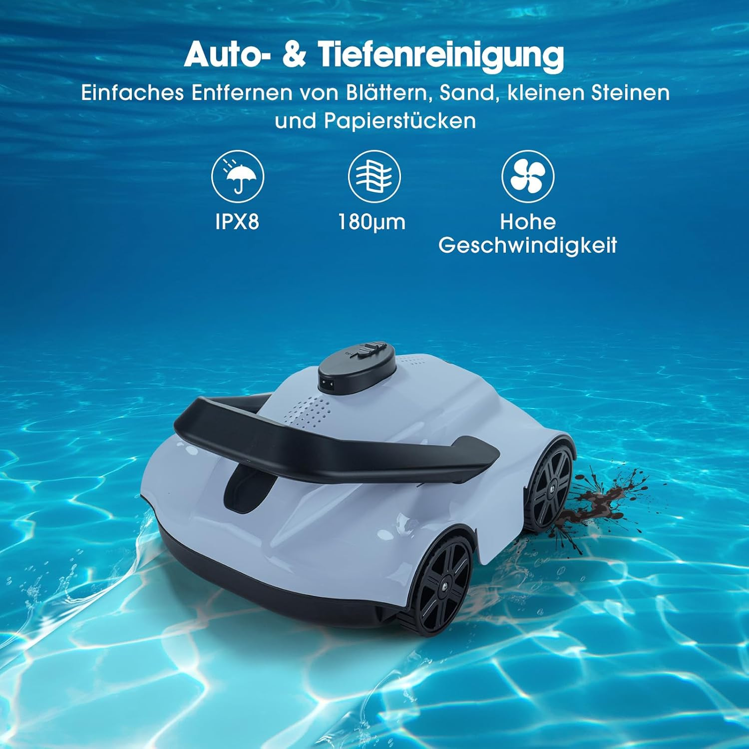 Cordless Robotic Pool Cleaner, Pool Vacuum for above Ground Pool up to 1076 Sq.F