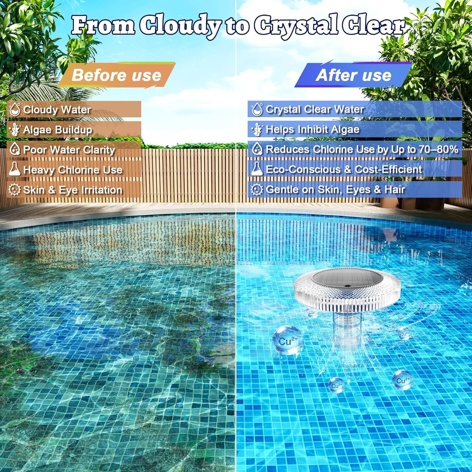 Floating Solar Pool Ionizer RGB LED Light Remote Control