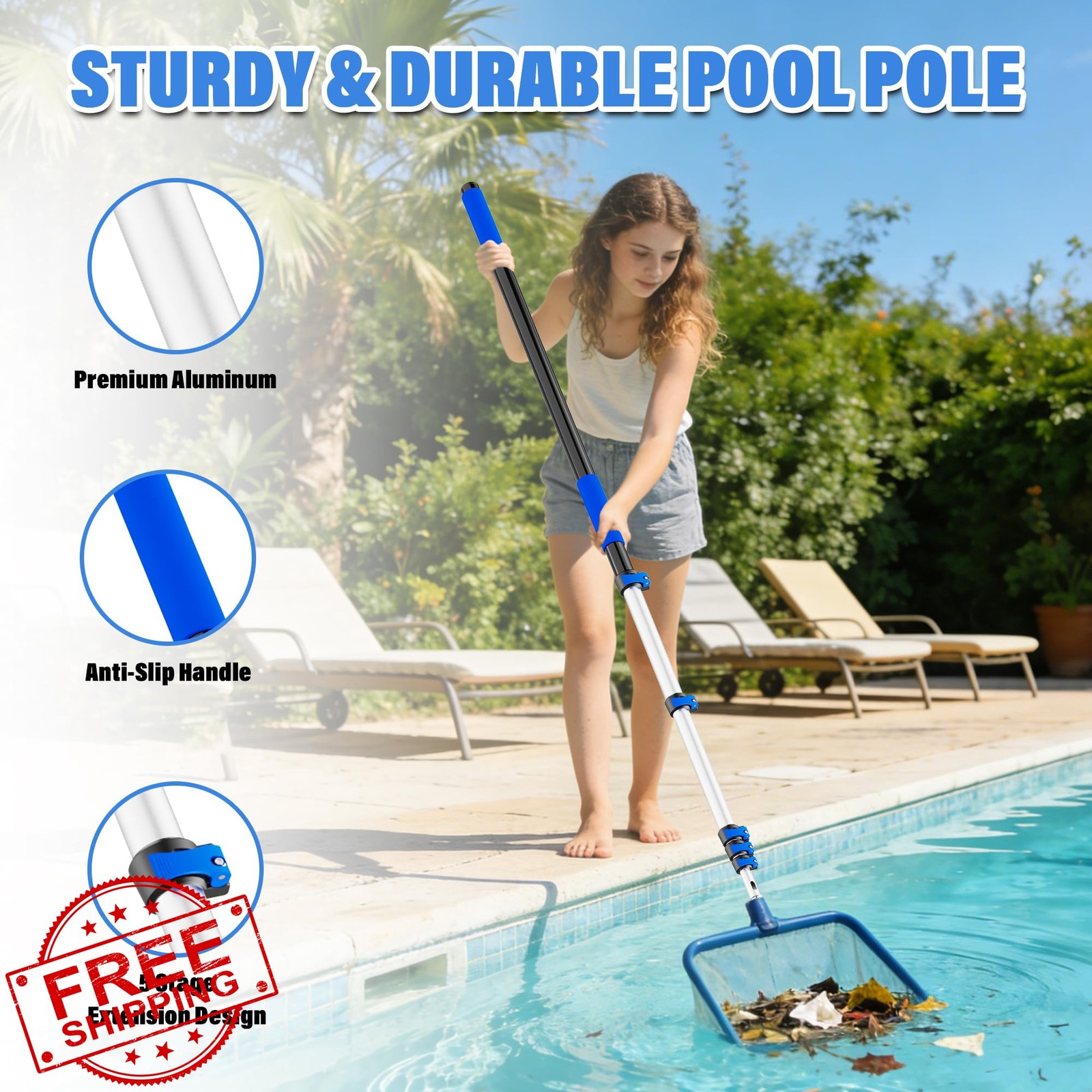 TONYINGO 5-20 FT Telescopic Pool Pole, Aluminum Alloy Extension Pole with Fli…
