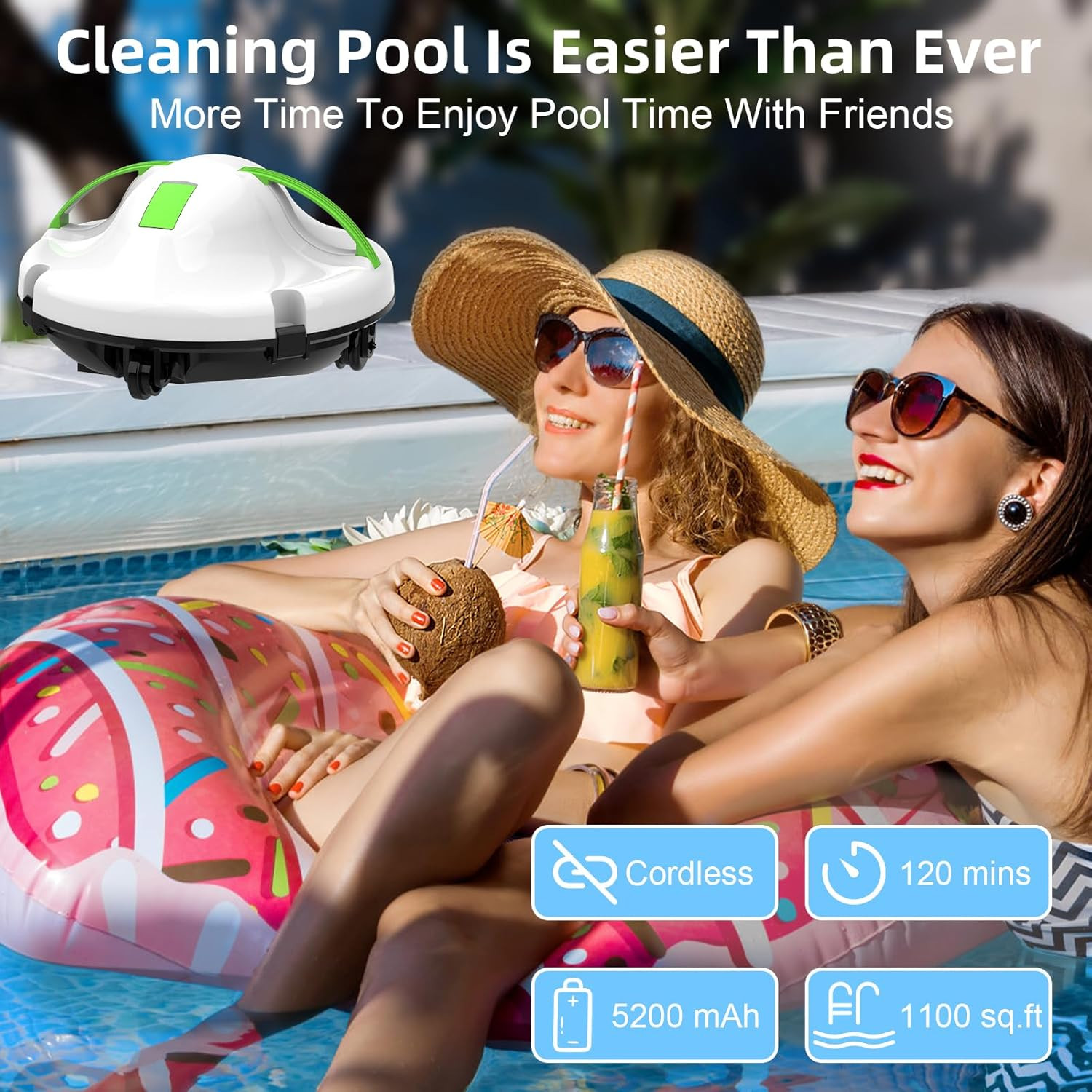 2026 Cordless Robotic Pool Cleaner, Pool Vacuum for above Ground Pool with 120 M