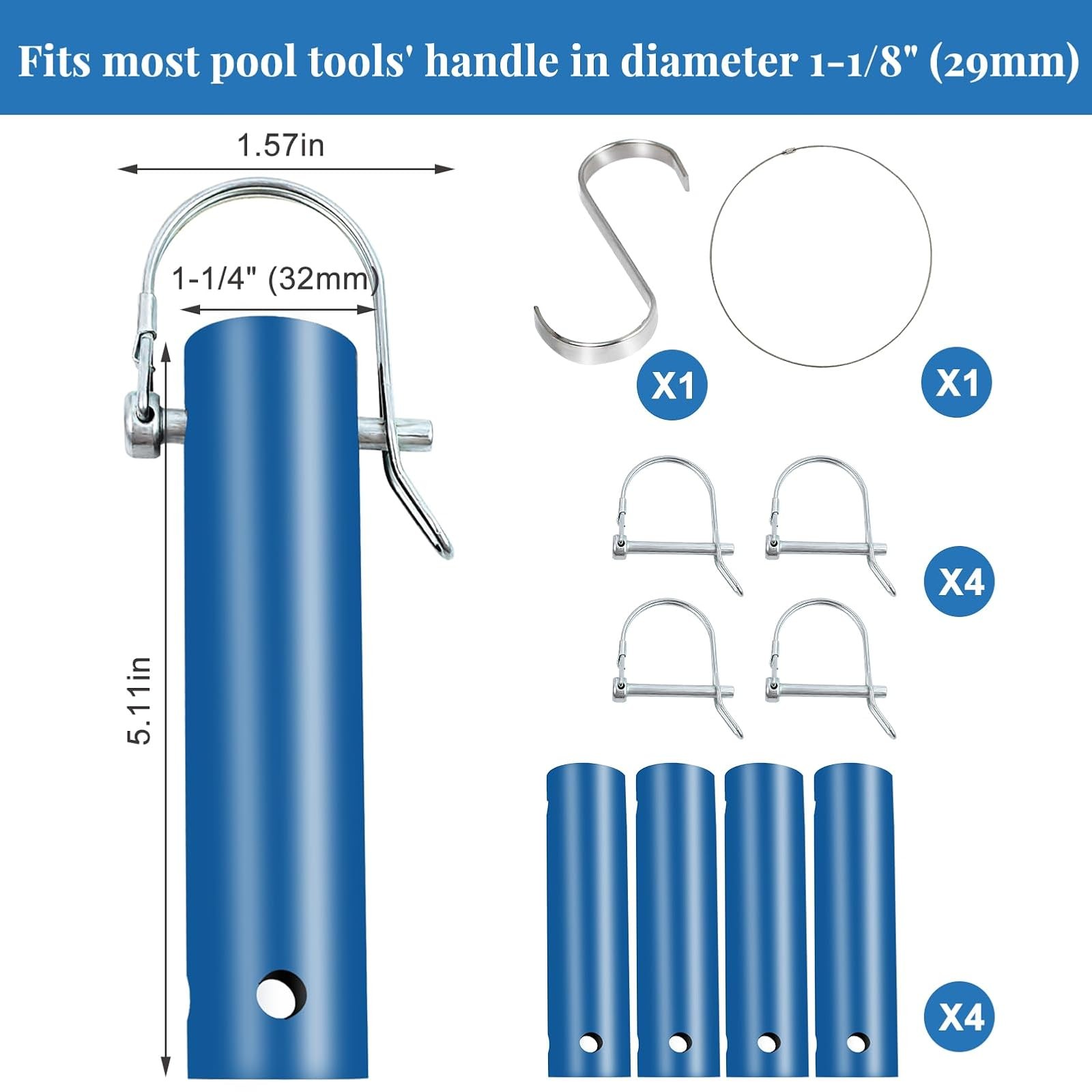 Blue Pool Equipment Organizer 4 Pack Tool Holder Rack