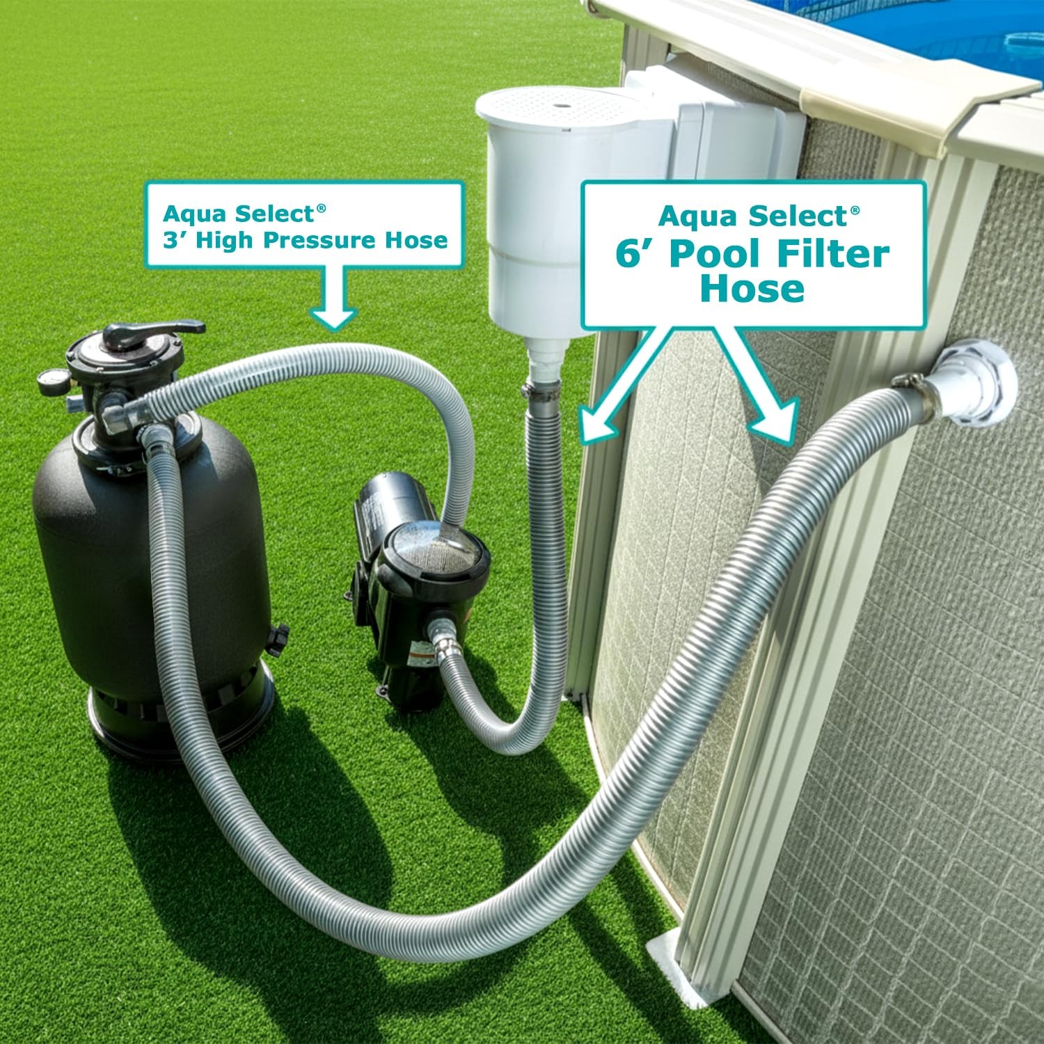 Aqua Select 1-1/2&Prime; x 6&prime; Pool Filter Connection Hose Flex Durable Vacuum Hose for