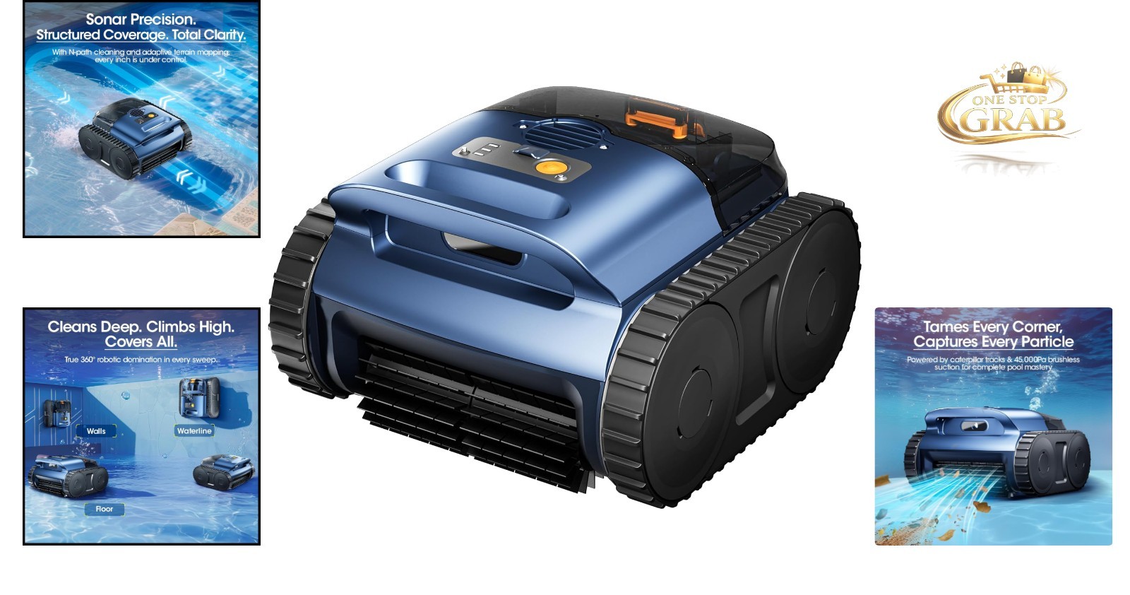 RERIOU Cordless Robotic Pool Vacuum 180W Brushless Motors Sonar Navigation