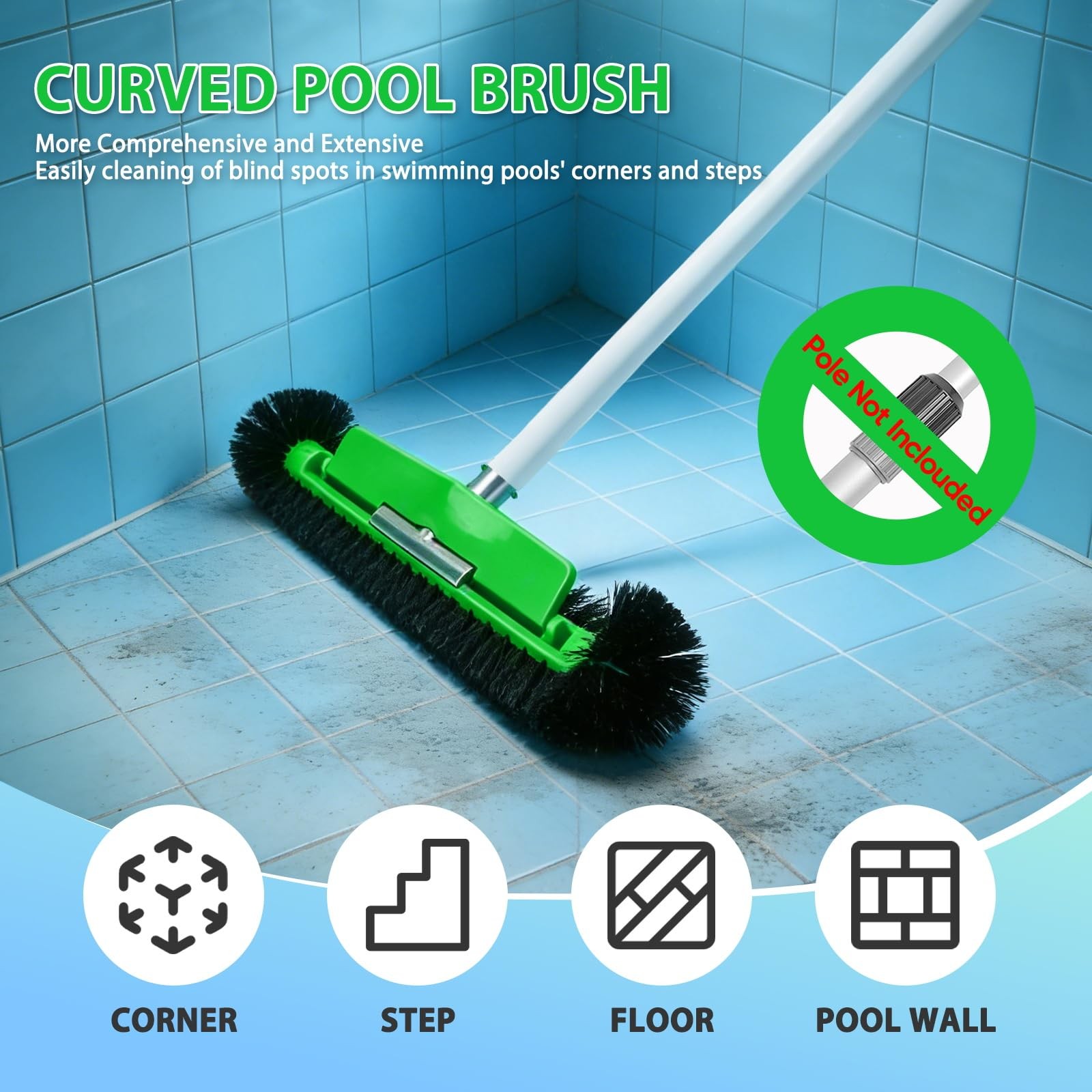 17.5&Prime; Heavy Duty Pool Brush for Inground & Above Ground Efficient Wall &