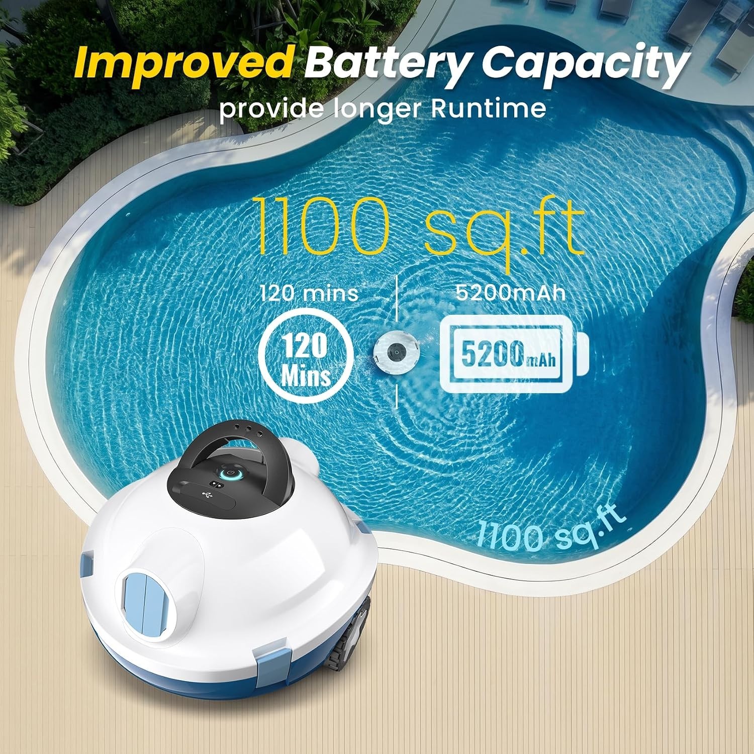 Cordless Robotic Pool Cleaner – 120 Mins Runtime & Powerful Suction for Easy …
