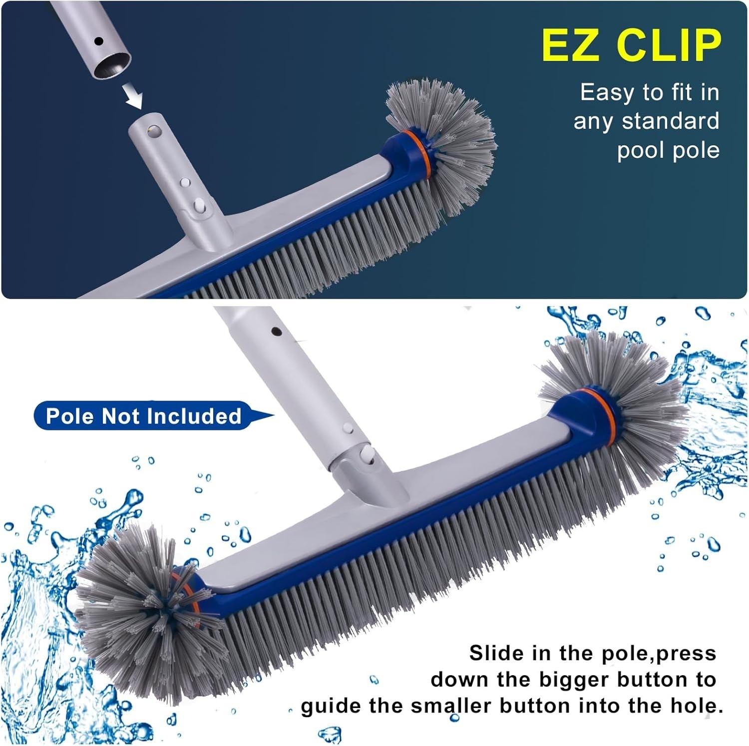 17.5&Prime; Heavy Duty Blue Pool Brush with Aluminum Handle for Inground & Above Gr…