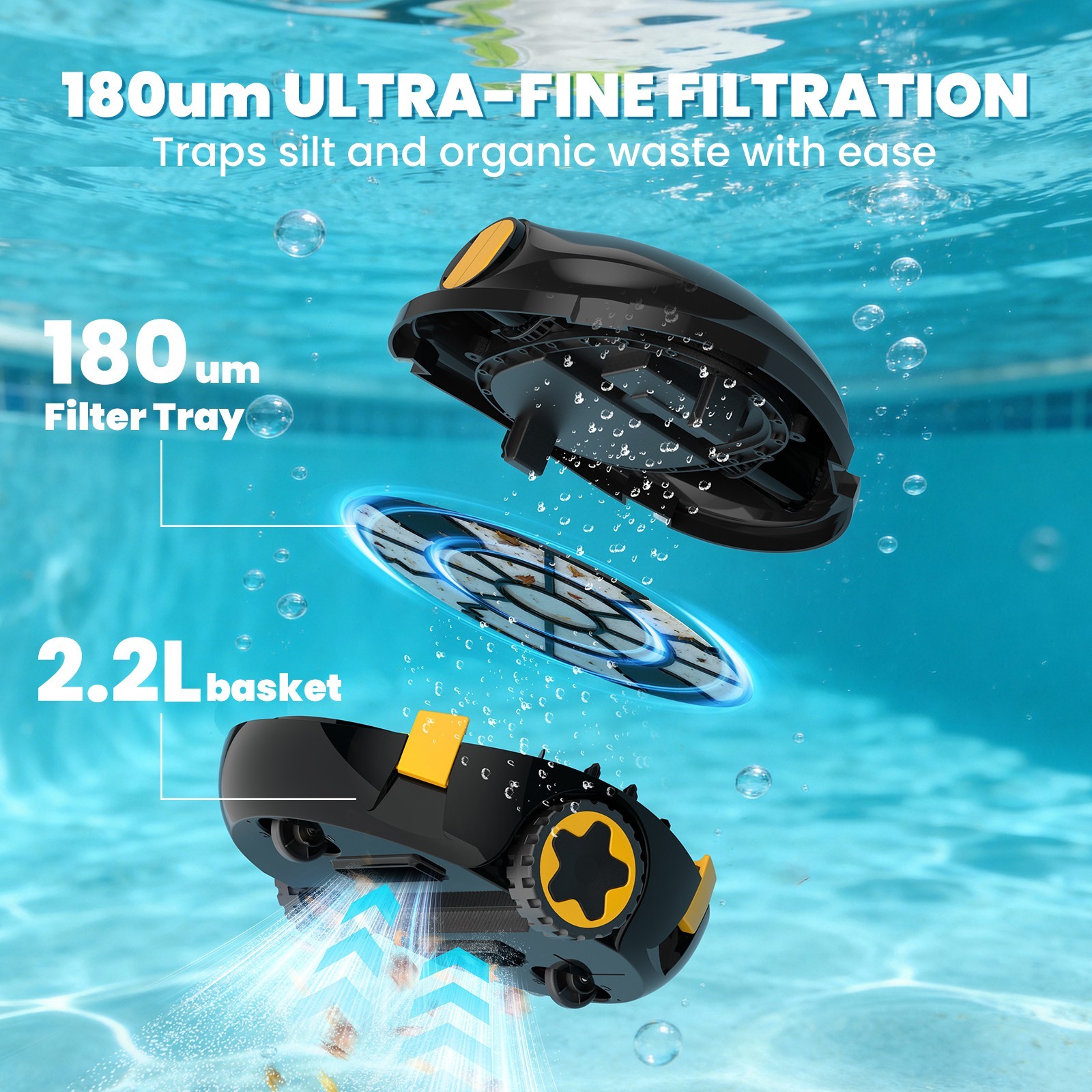 Smart Robotic Pool Cleaner with A Plastic Salvage Hook for Inground & Above pool