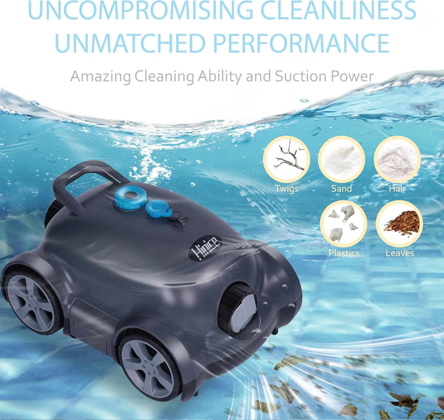 Cordless Wall Climbing Robotic Pool Cleaner for 2200 Sq Ft In-Ground Pools White