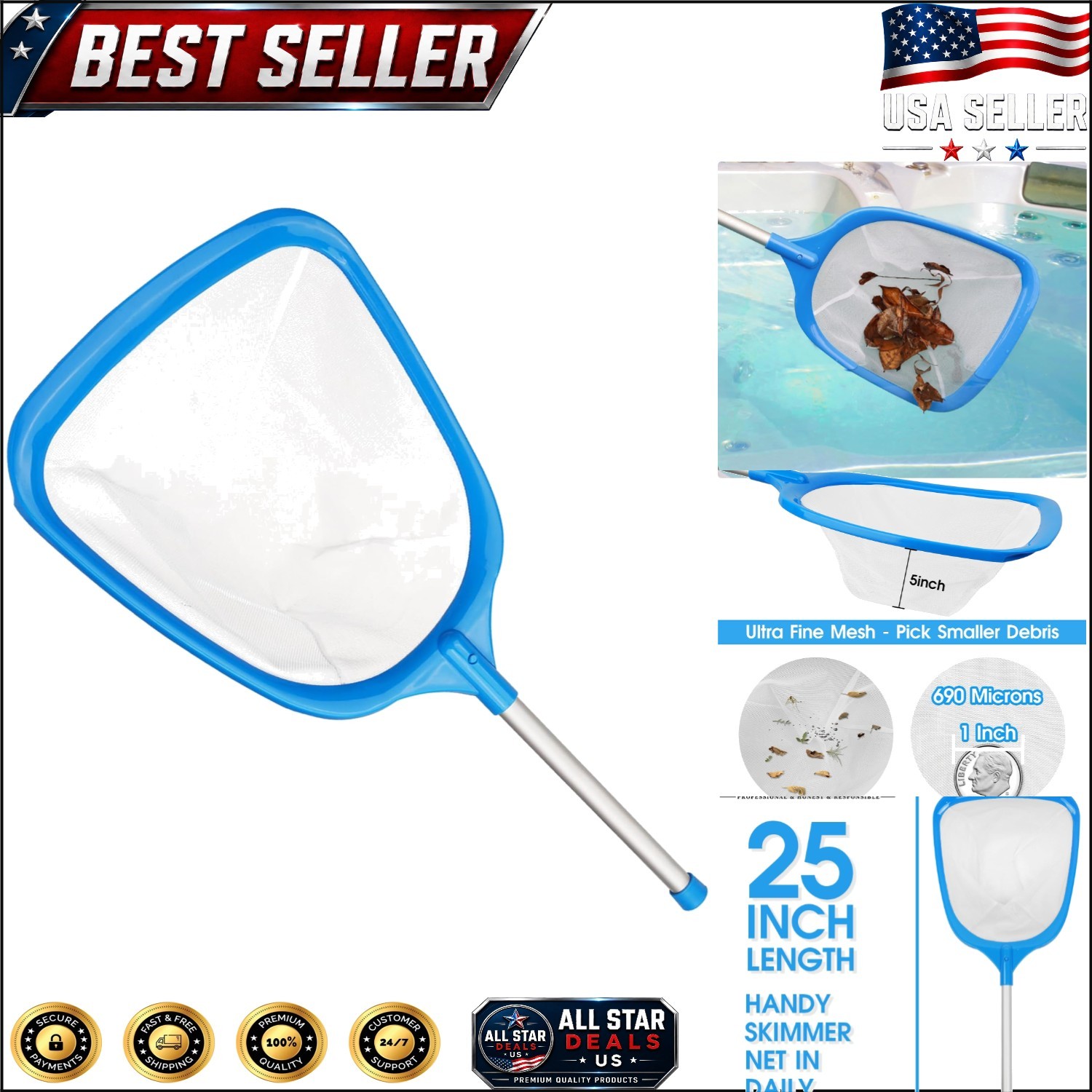 12 » Ultra Fine Mesh Pool Skimmer Net with Aluminum Pole – Easy Debris Removal