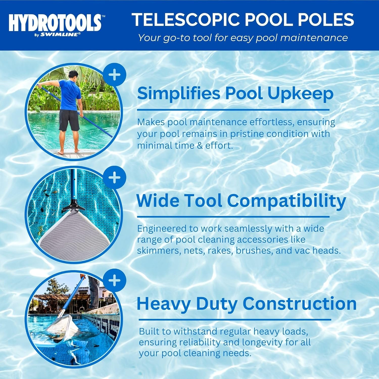 SWIMLINE HYDROTOOLS 83515 2-Piece Telescopic Pole 6 to 11 Feet Adjustable Telepo