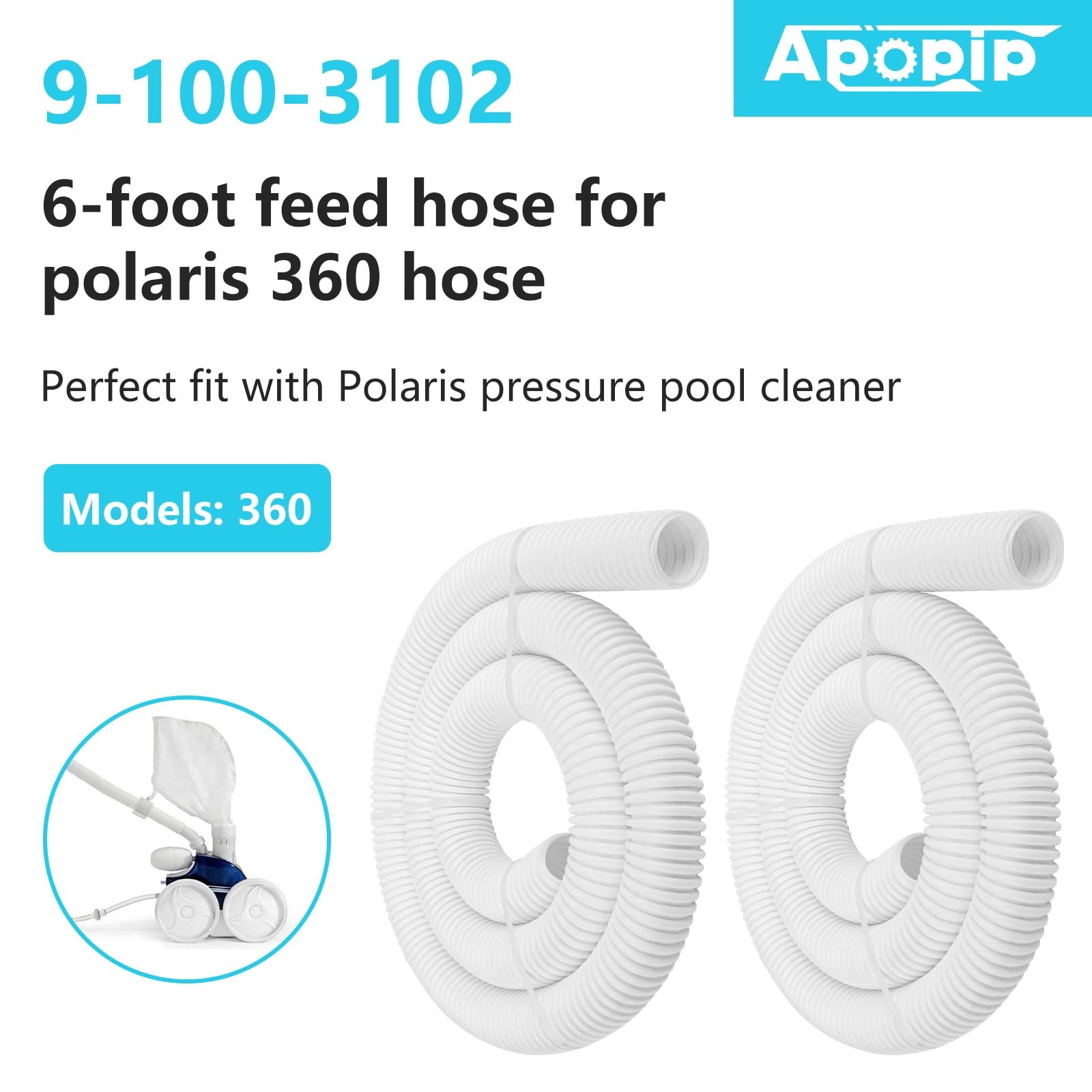 9-100-3102 6-Ft Cuffless Feed Hose for Polaris Pool Cleaner Parts Fit for Pol…