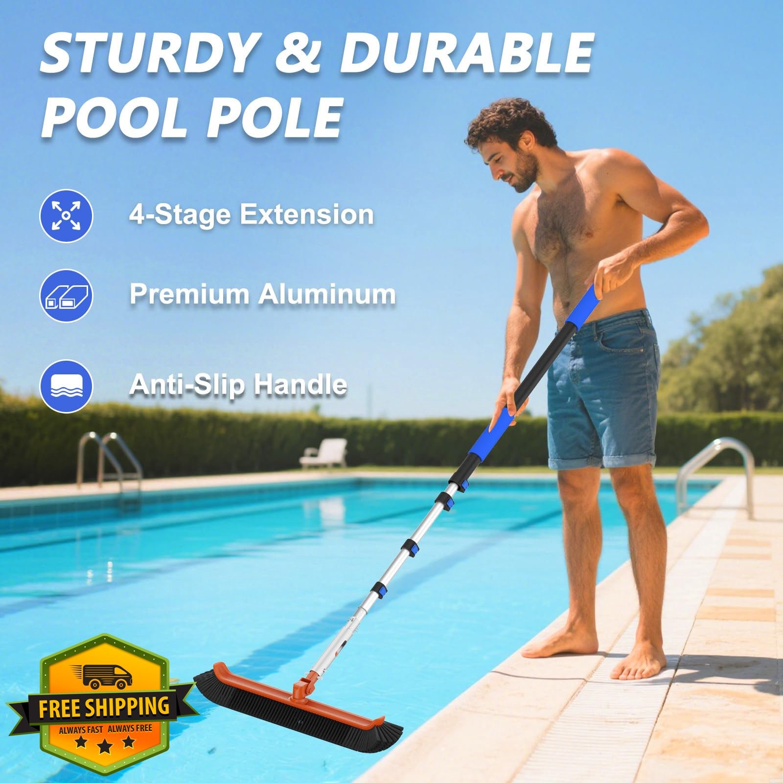 SKGPOLE Pool Pole 16FT Telescopic with 19&Prime; Brush Head