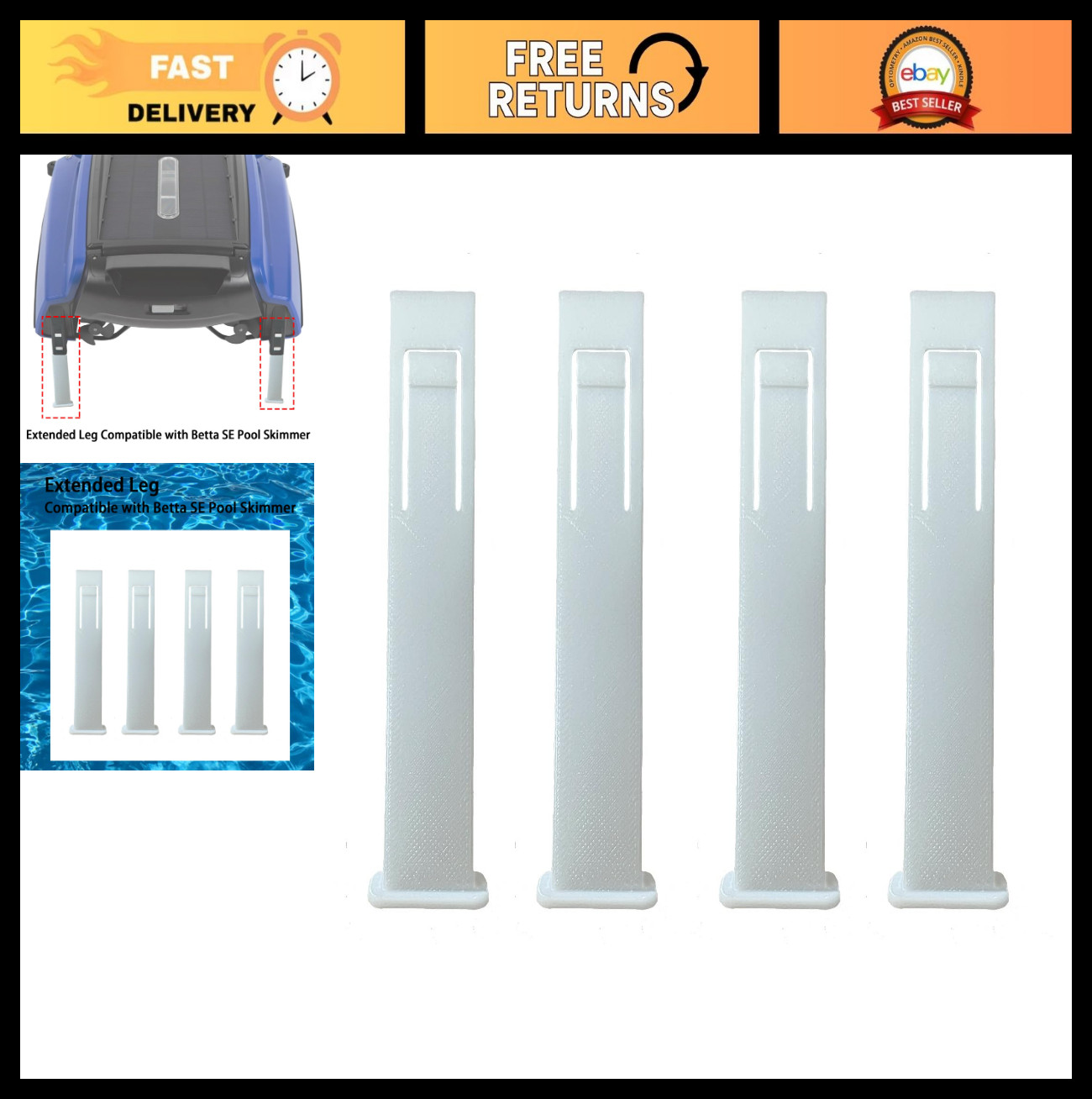4 PCS Extended Leg for Betta SE Pool Skimmer – Adjustable, Durable, White