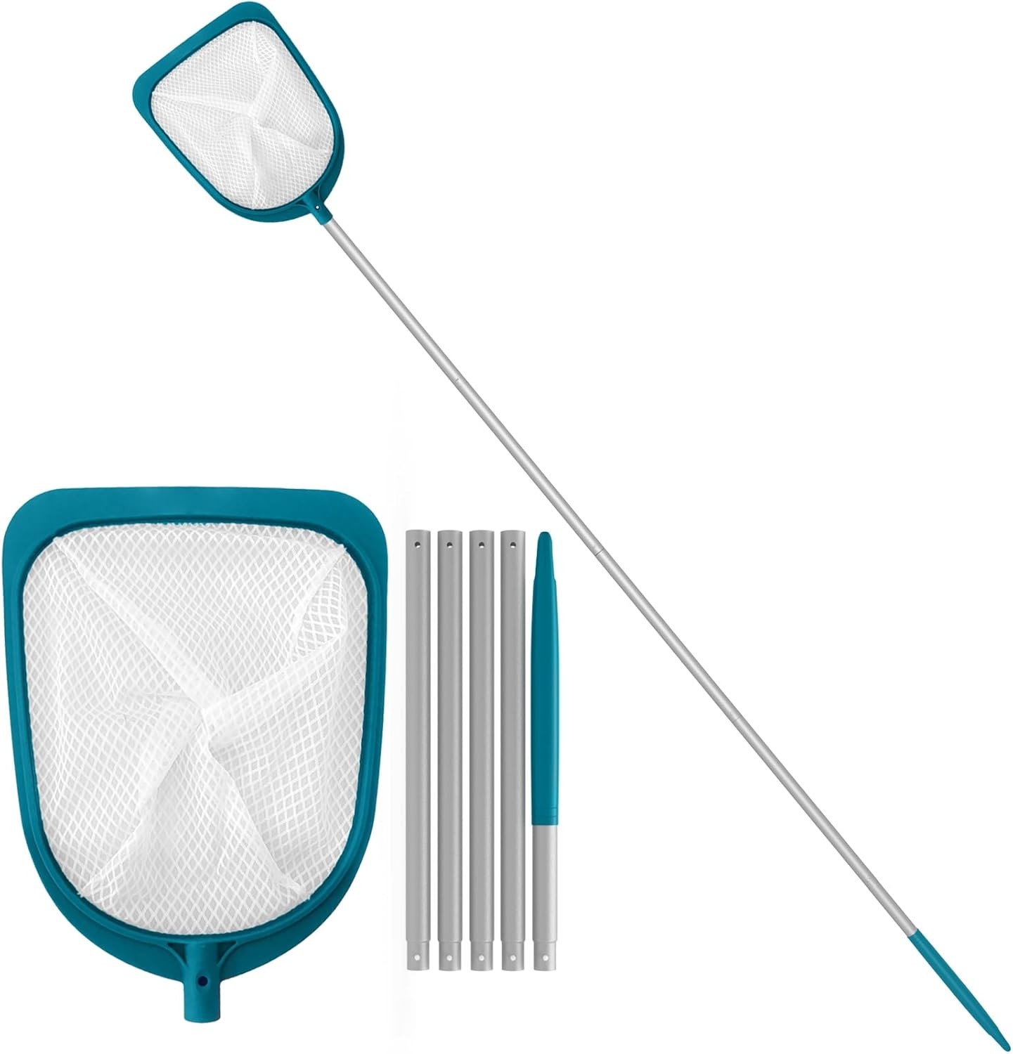 Pool Skimmer Net with Adjustable 48&Prime; Aluminum Pole, Fine Mesh Medium-Depth Net f