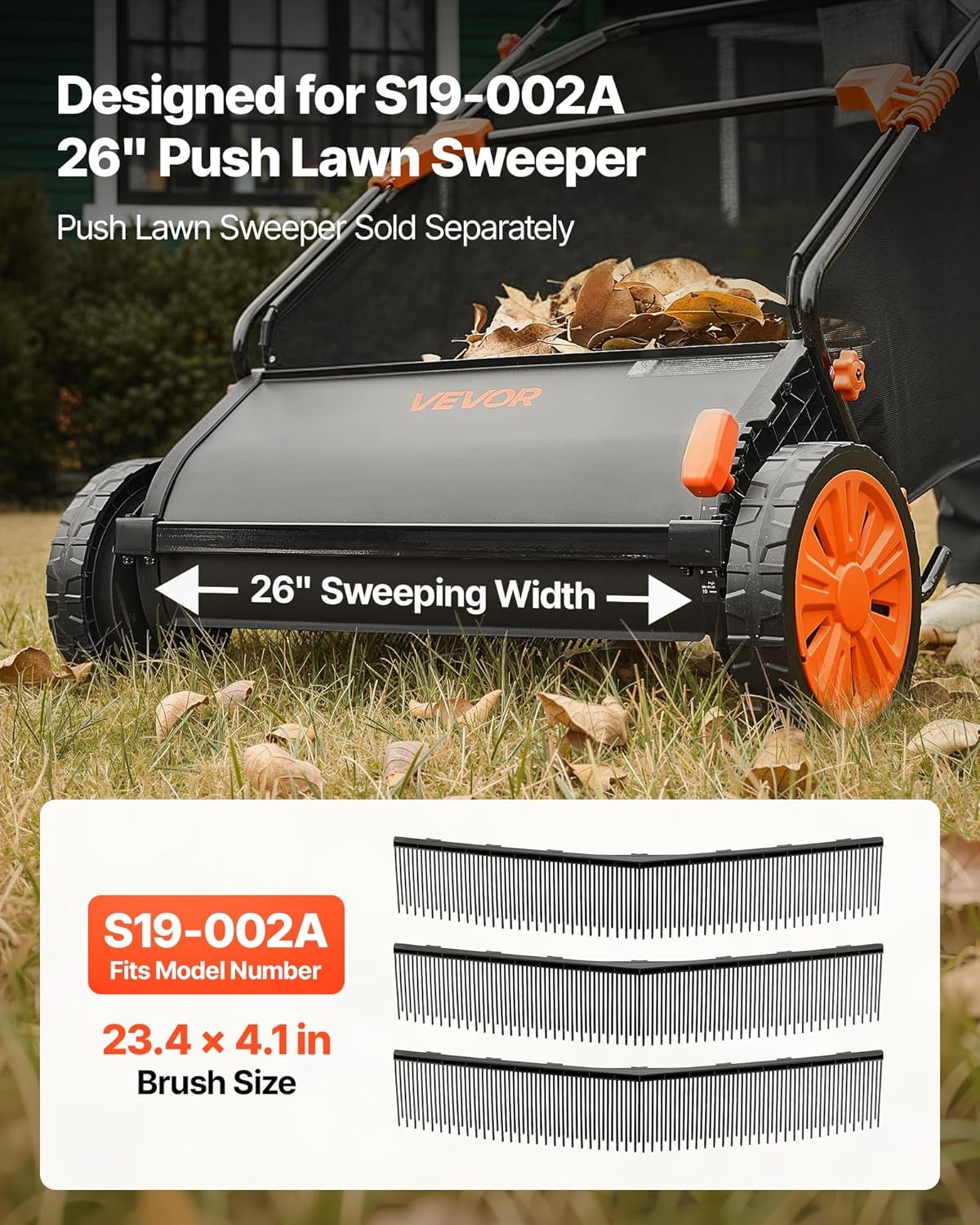 VEVOR 3 Packs Lawn Sweeper Brush Replacement, Compatible with VEVOR 26 in Lawn &