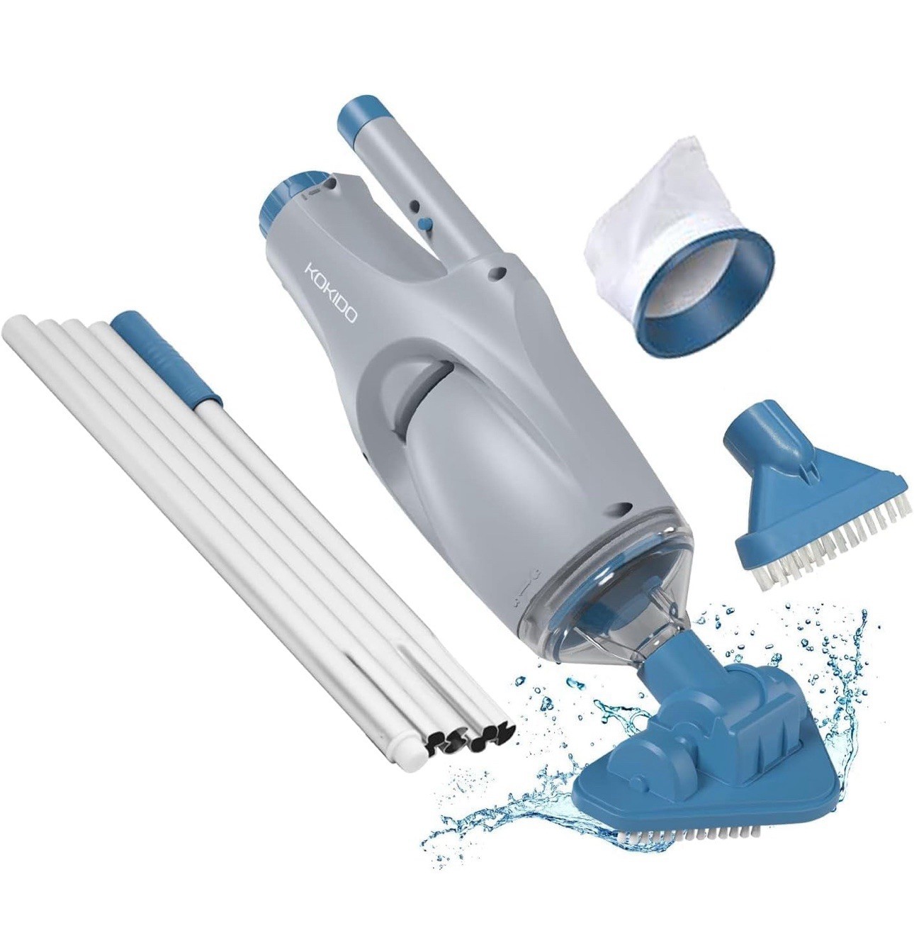 KOKIDO 2025 upgrade Rechargeable Handheld Pool Vacuum Aluminum Pole and 2 Brush
