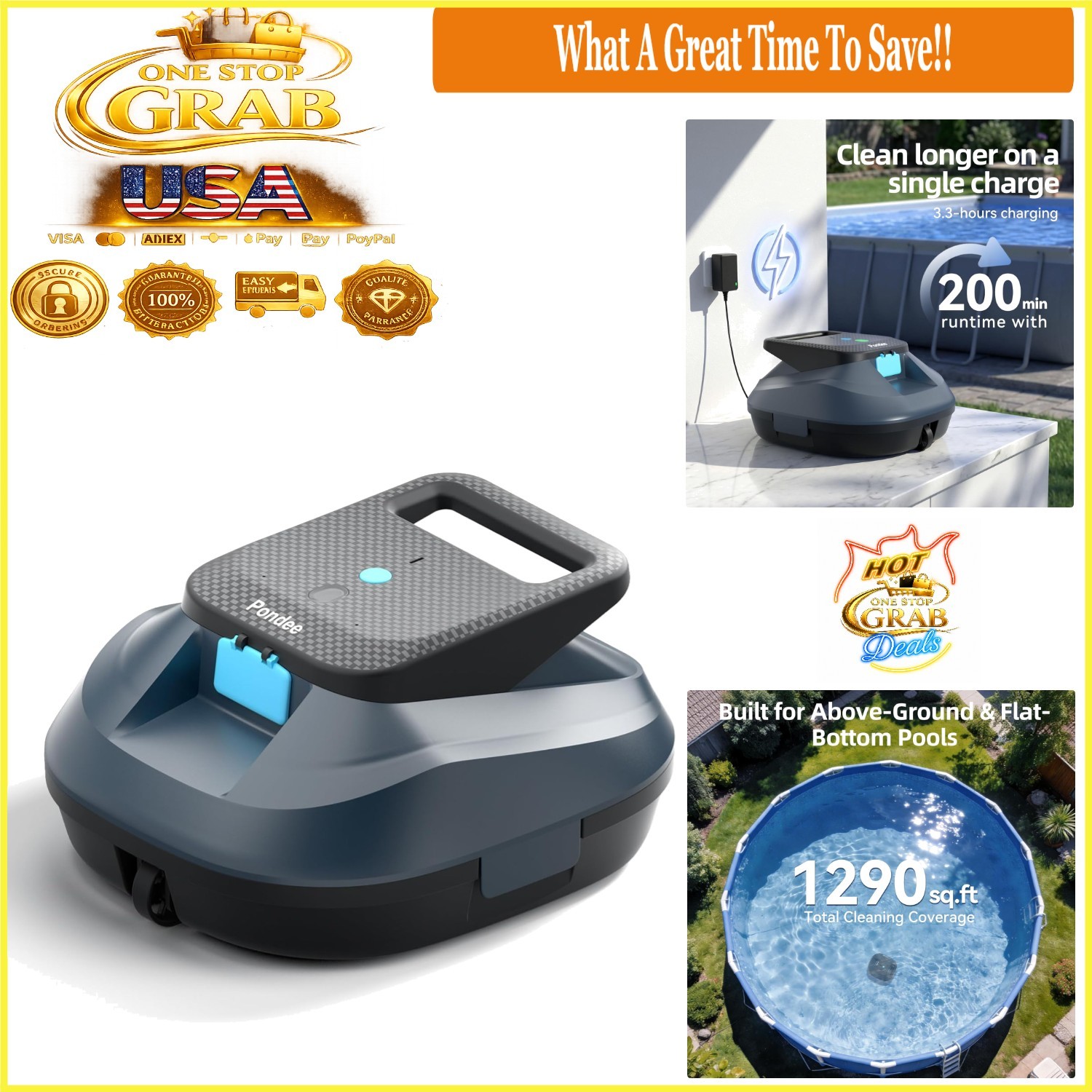 2026 X2 Cordless Robotic Pool Vacuum 200 Min Runtime Fast Charging Blue