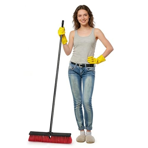 18 Inch Heavy Duty Push Broom Outdoor with 63&Prime; Long Handle Stiff Bristle Brush