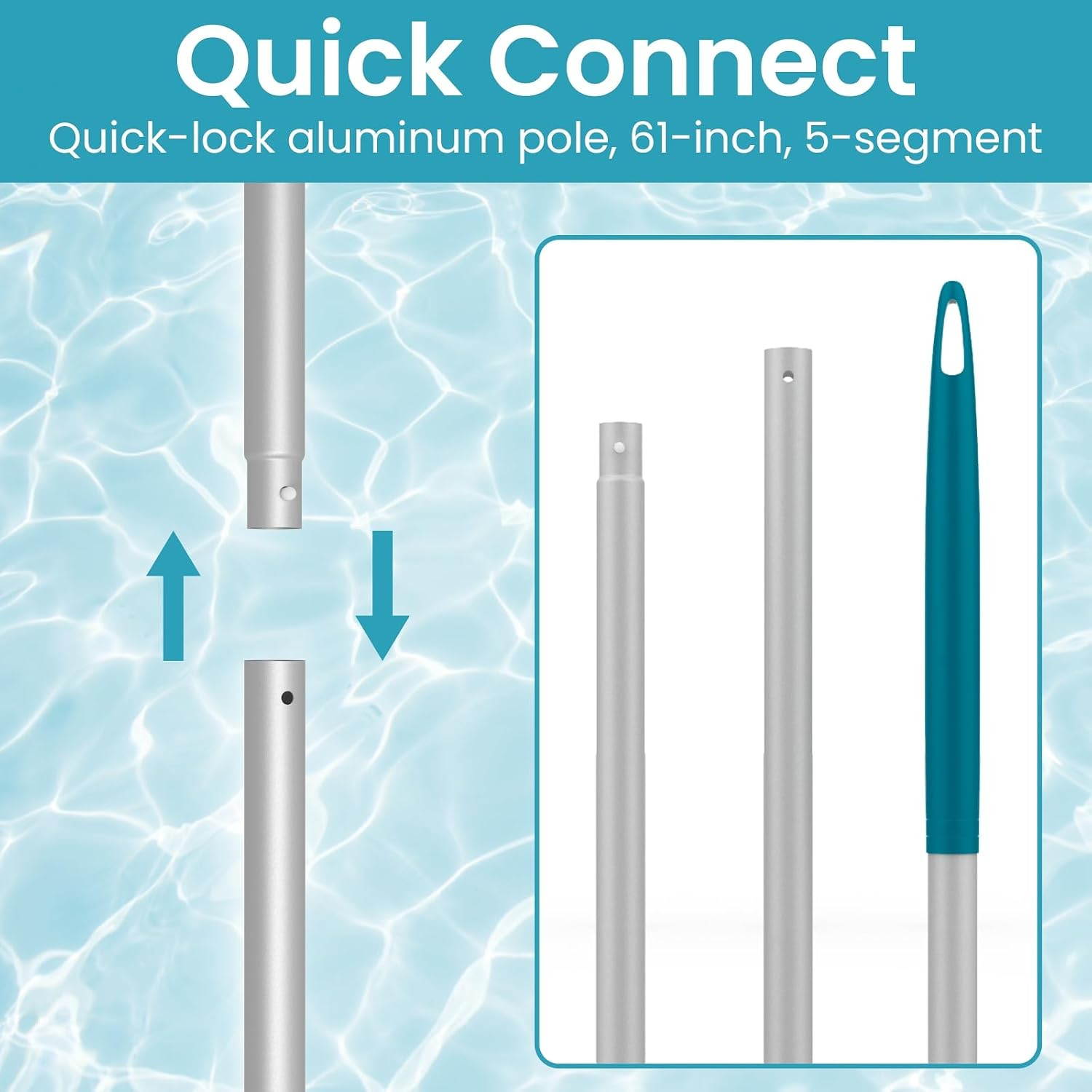 POOLWHALE Pool Skimmer Net with Adjustable 48&Prime; Aluminum Pole, Fine Mesh
