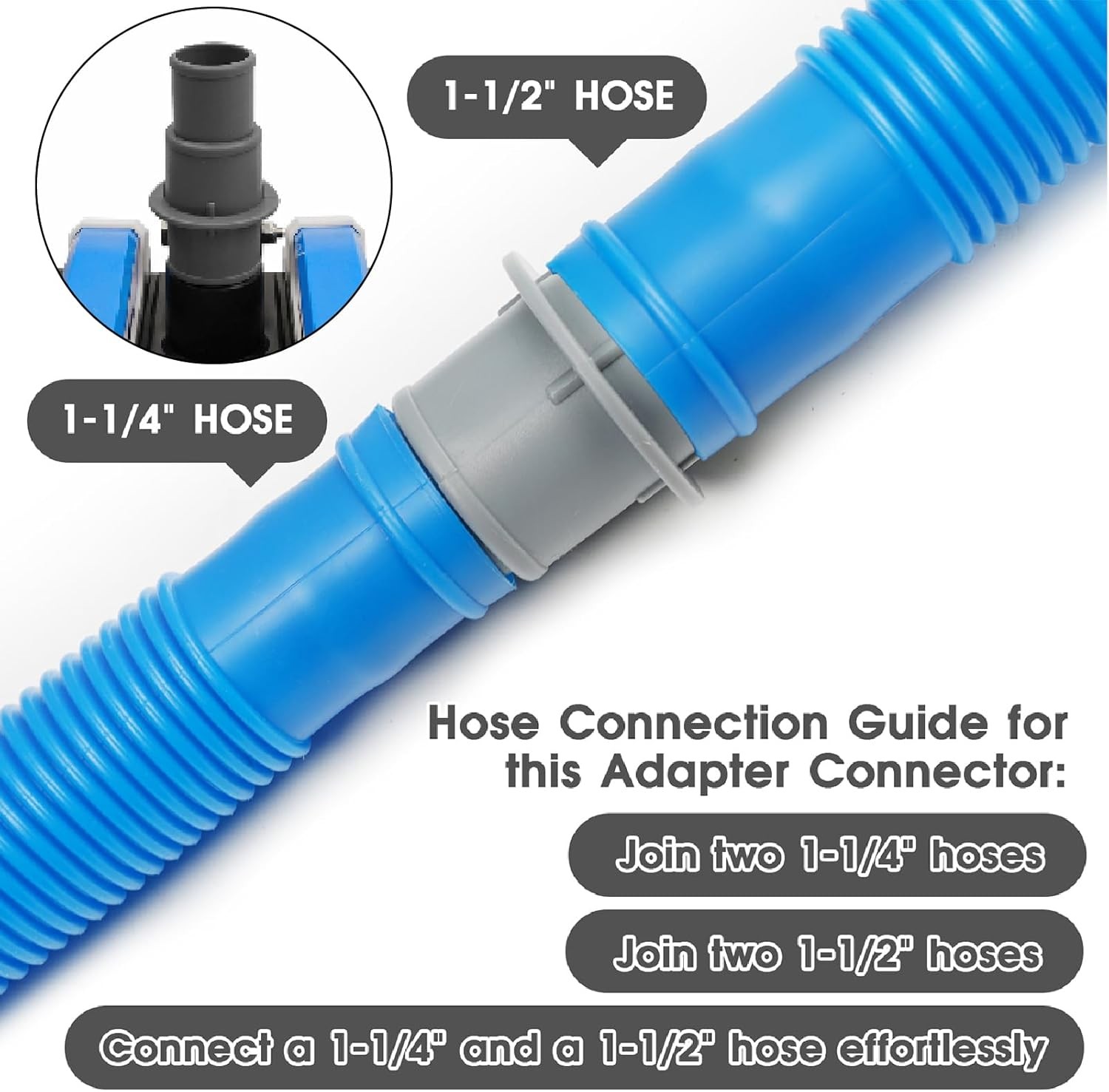 Pool Hose Adapter Connector Coupling 1-1/4&Prime; or 1-1/2&Prime; Plastic Pool Vacuum Hose A