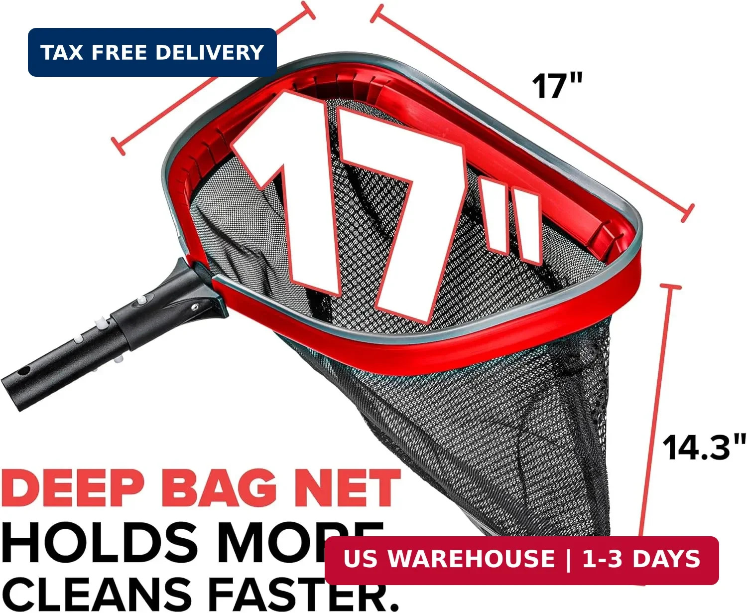 Aluminum Frame Pool Net – Deep Bag Pool Net for Leaves // Heavy Duty Pool Net fo