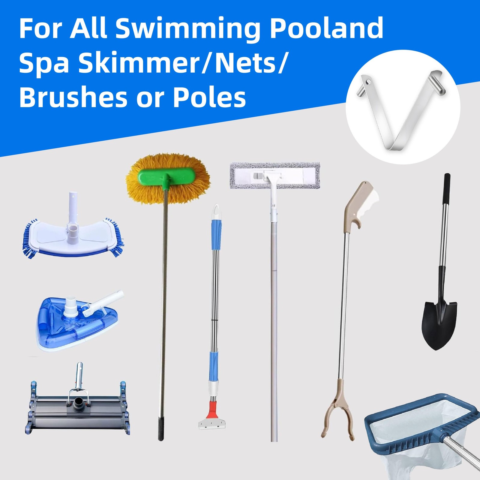 3PCS Pool Pole Clips, V-Shaped Stainless Steel Pool Brush Clip – Rustproof Do