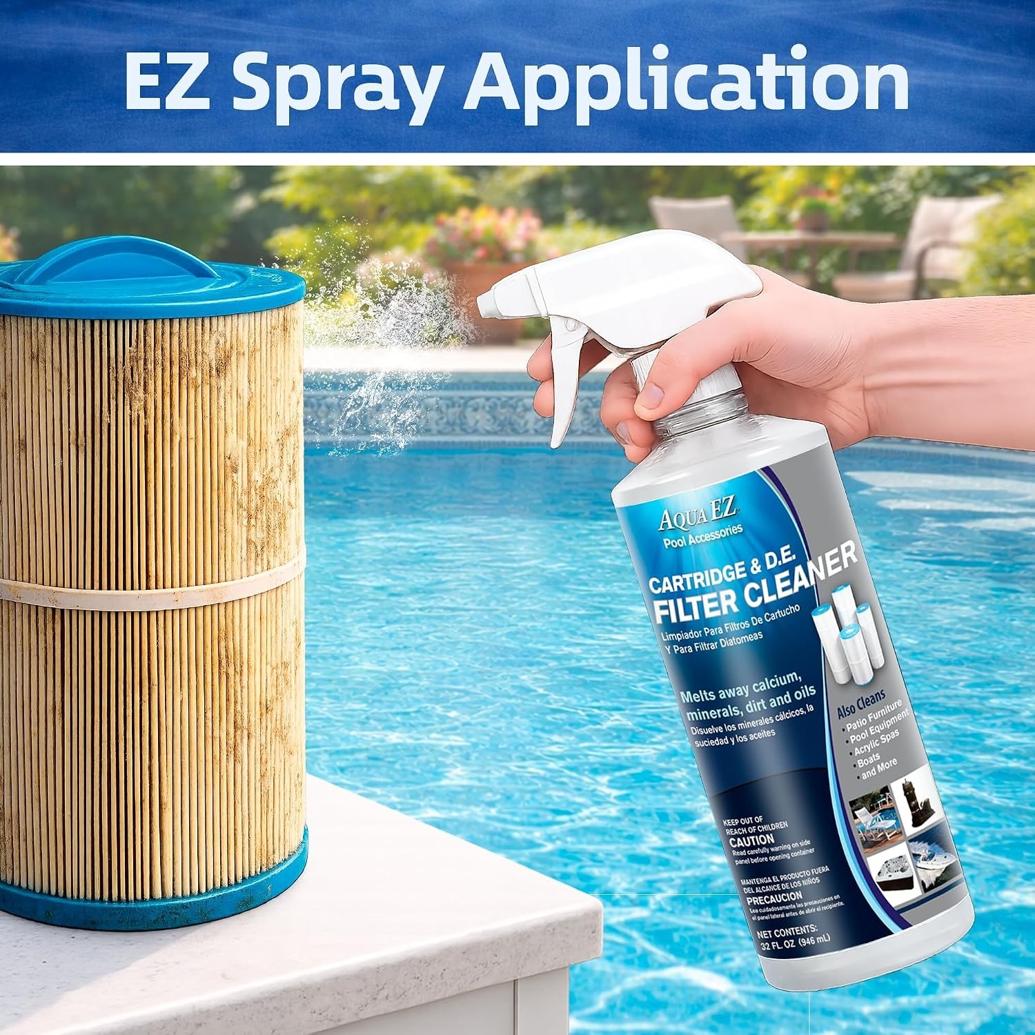 Pool & Spa Filter Cleaner – Extends Filter Life, 32 oz Citrus Fresh Formula