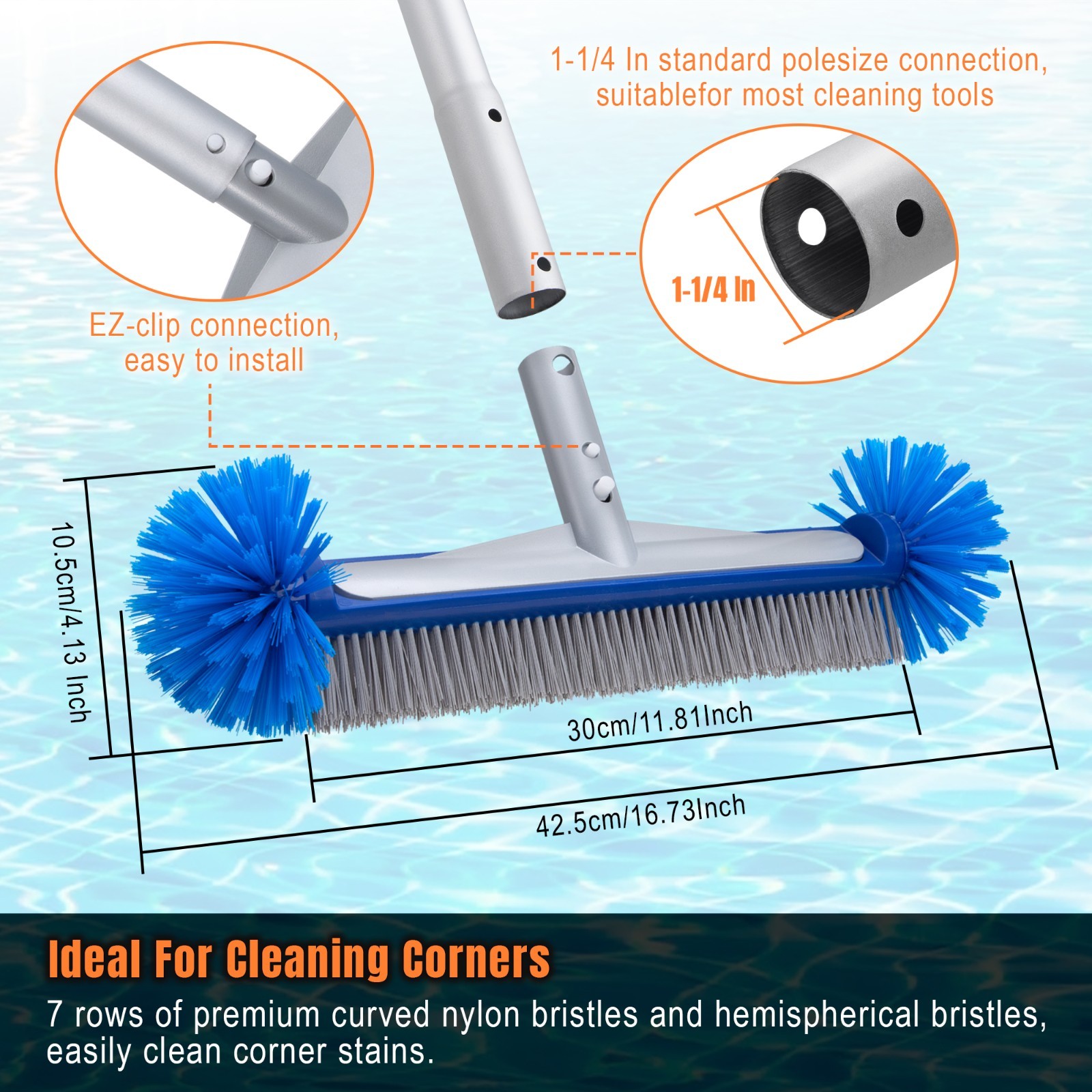 Pool Cleaning Kit, Aluminum Skimmer Net w 7.5Ft Telescoping Pole&17.5” Brush Hea